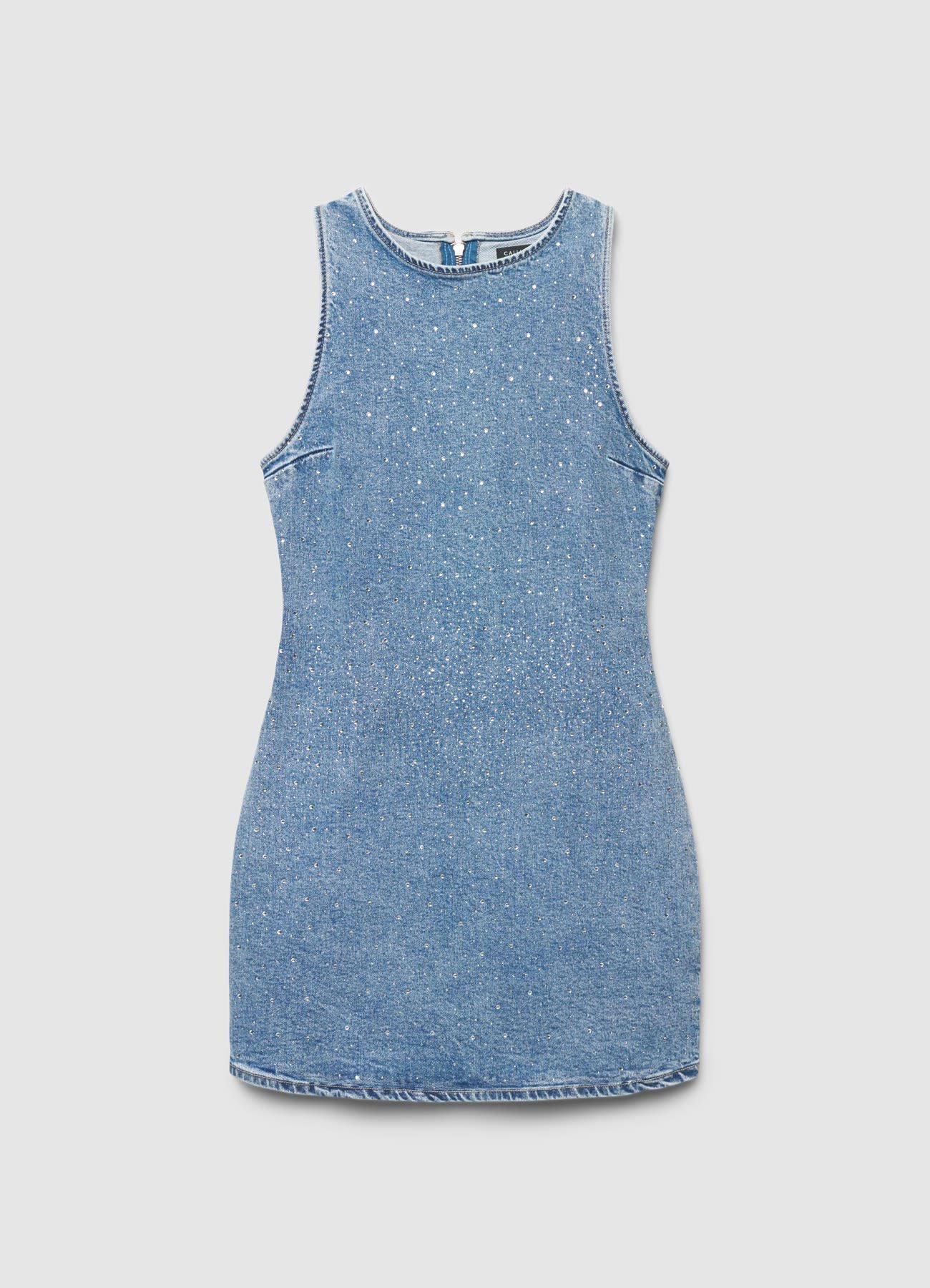 Abito denim corto con strass - Image 4