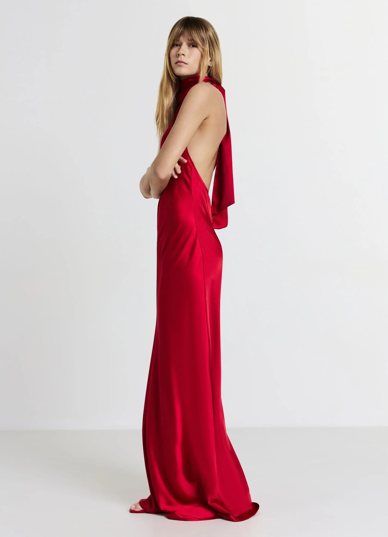 Abito lungo halterneck simil satin - Image 3