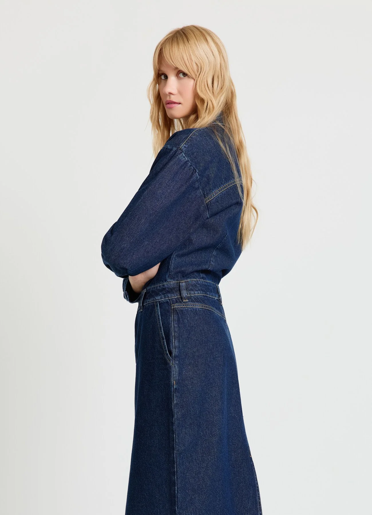 Abito midi in denim con tasche