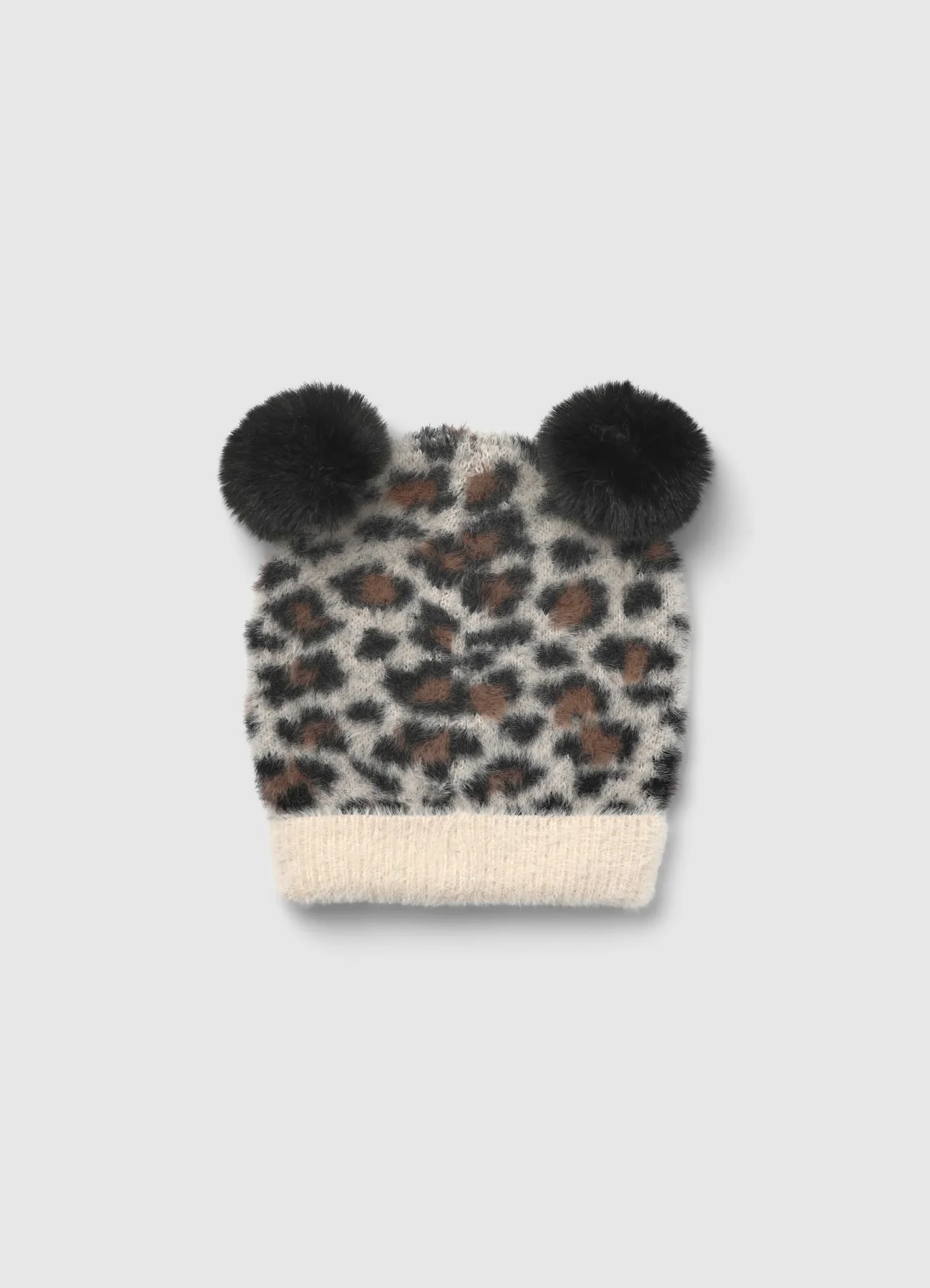 Berretto con stampa animalier e pompon