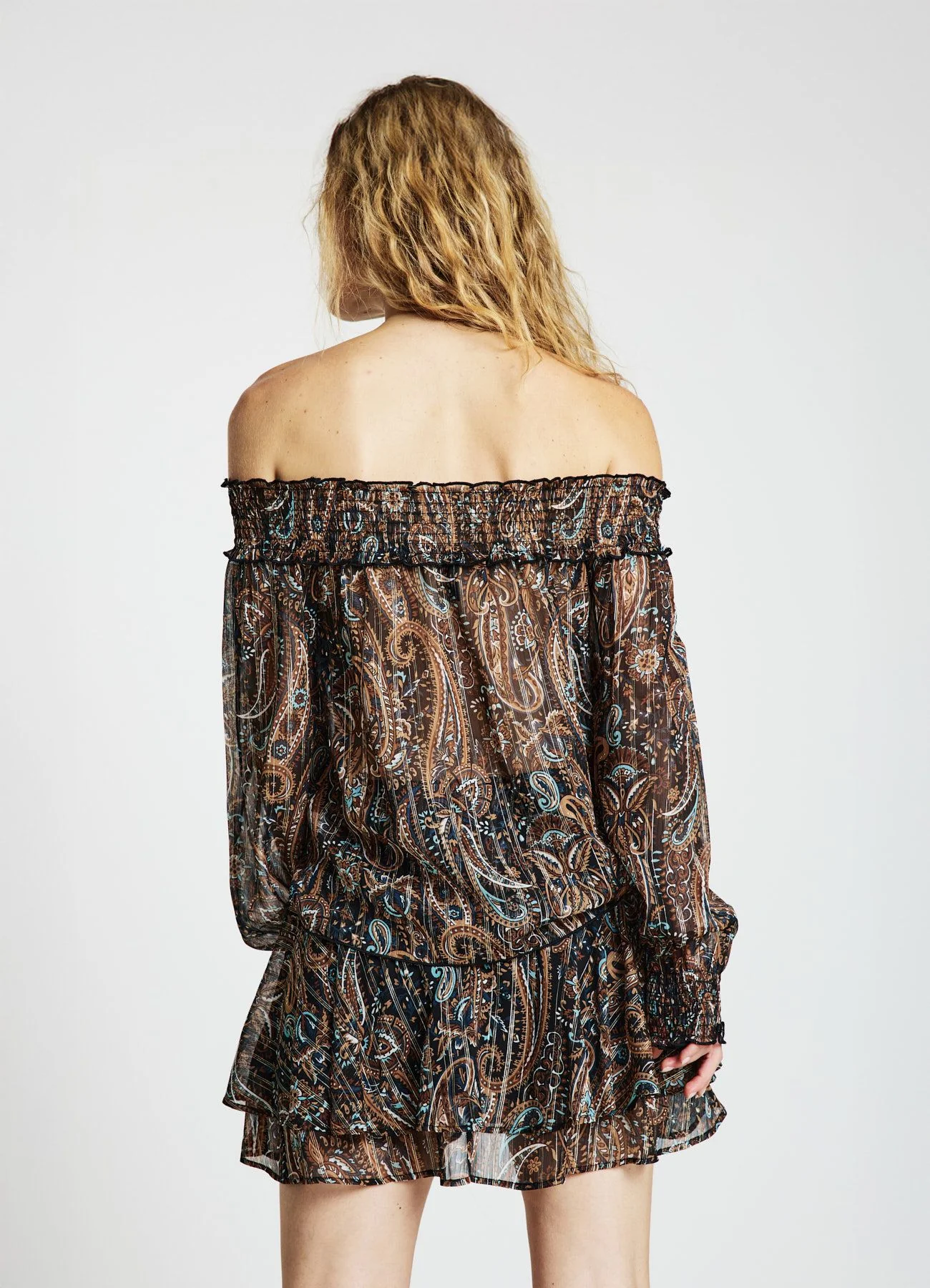 Blusa con spalle scoperte e stampa paisley - Image 3