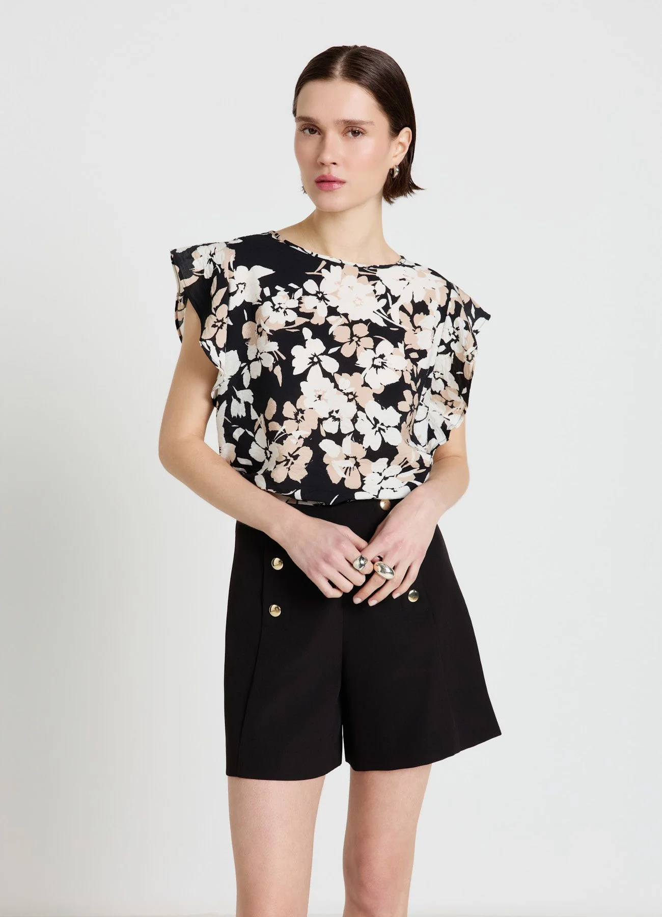 Blusa con stampa floreale e maniche con rouches - Image 2