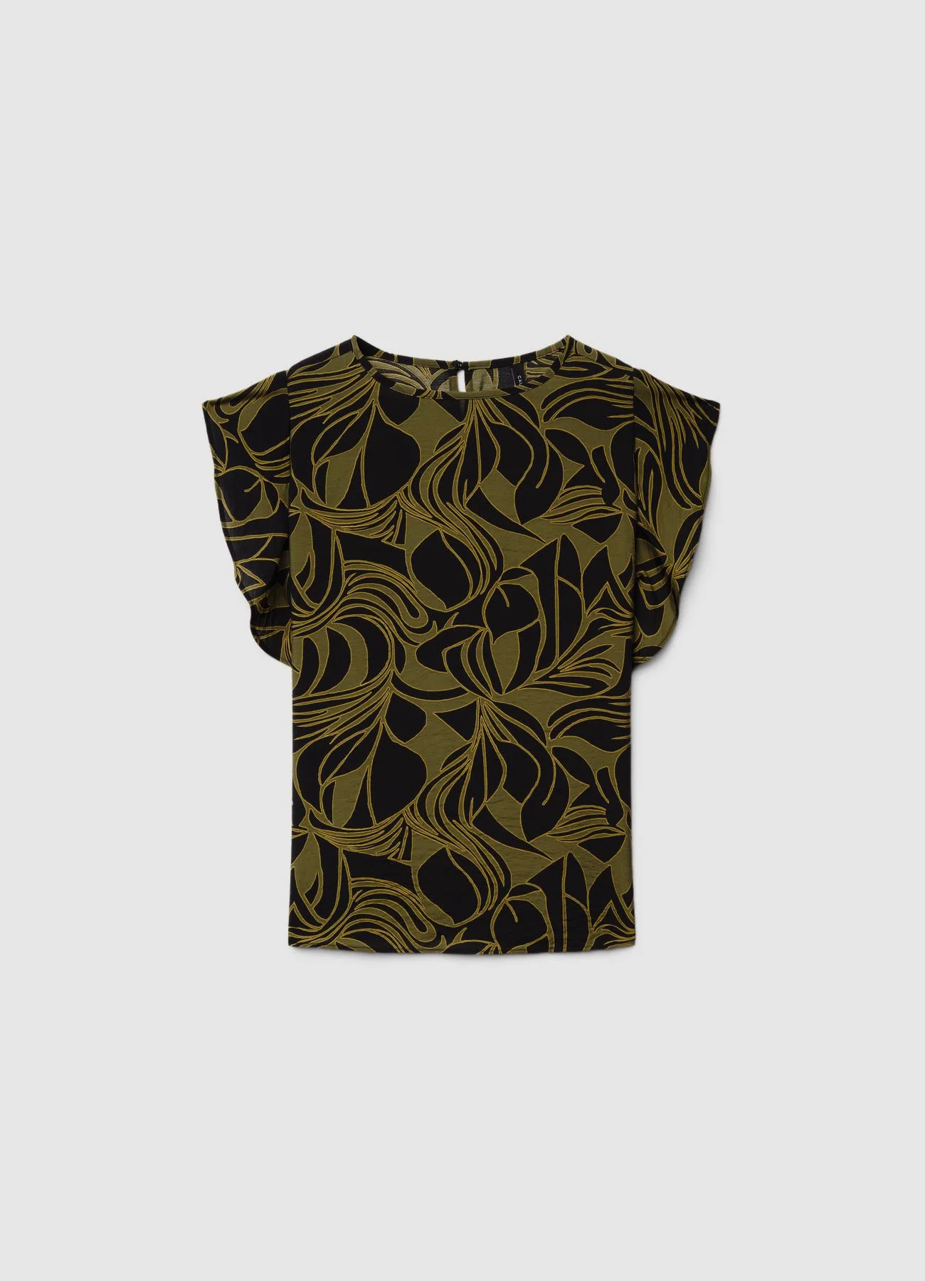 Blusa maniche corte con rouches e stampa fogliame - Image 4