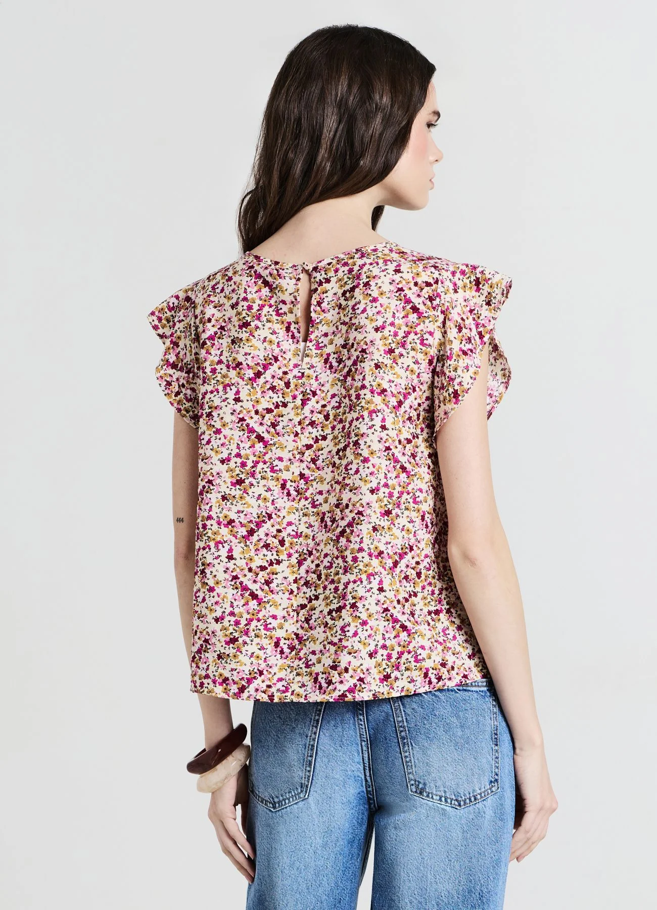 Blusa rouches fantasia fiori