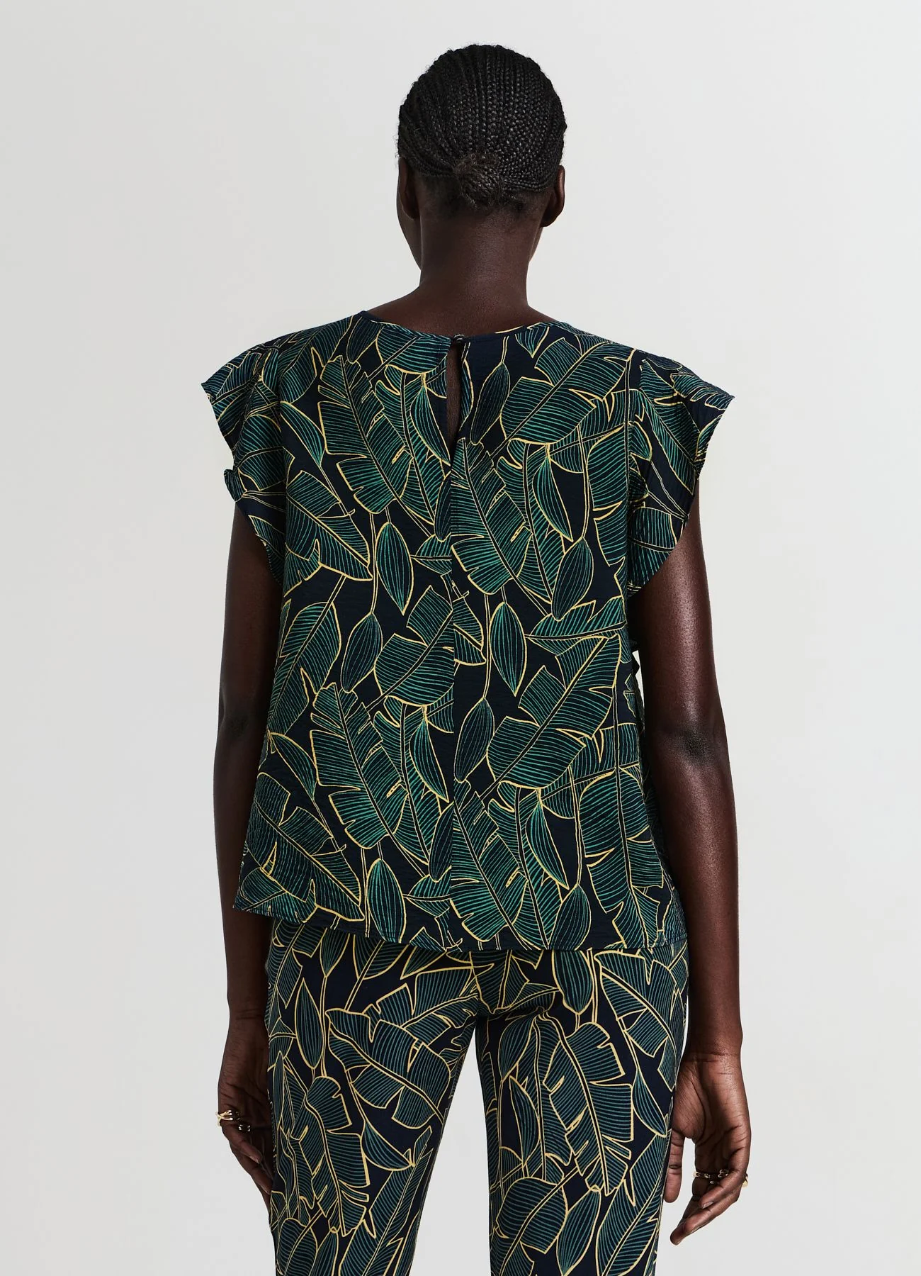 Blusa rouches fantasia fogliame - Image 2