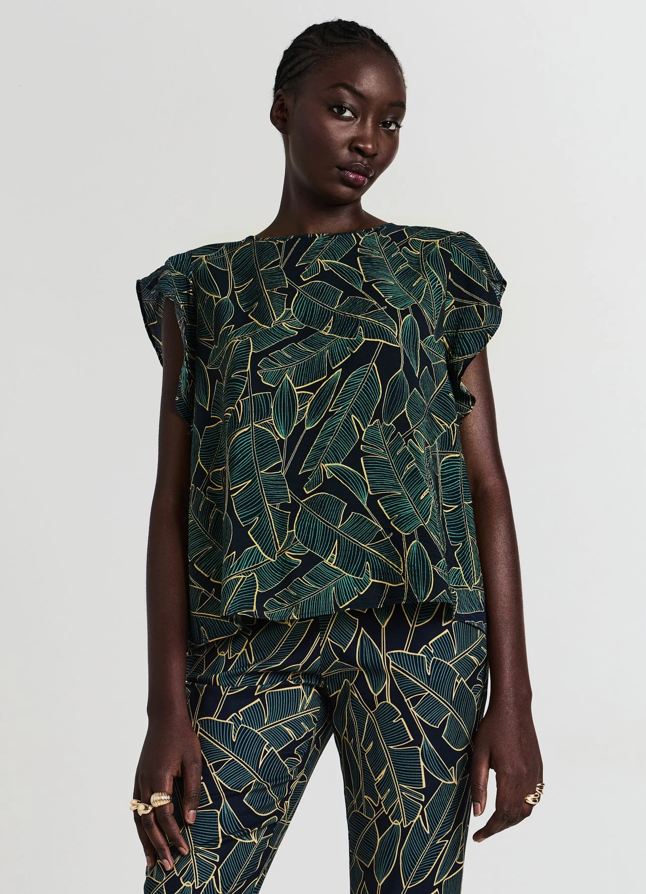 Blusa rouches fantasia fogliame - Image 3