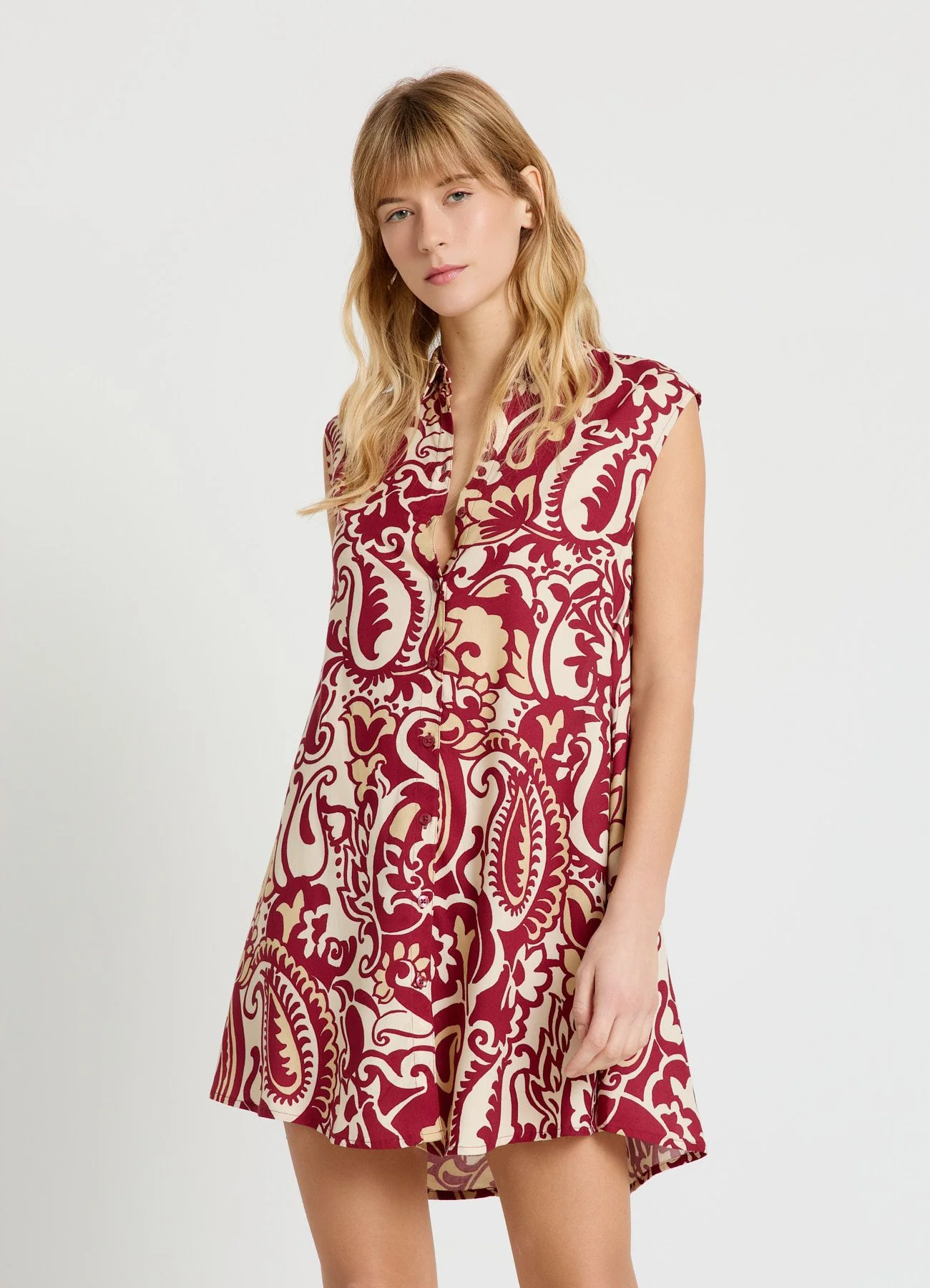 Blusa smanicata stampa foglie - Image 3