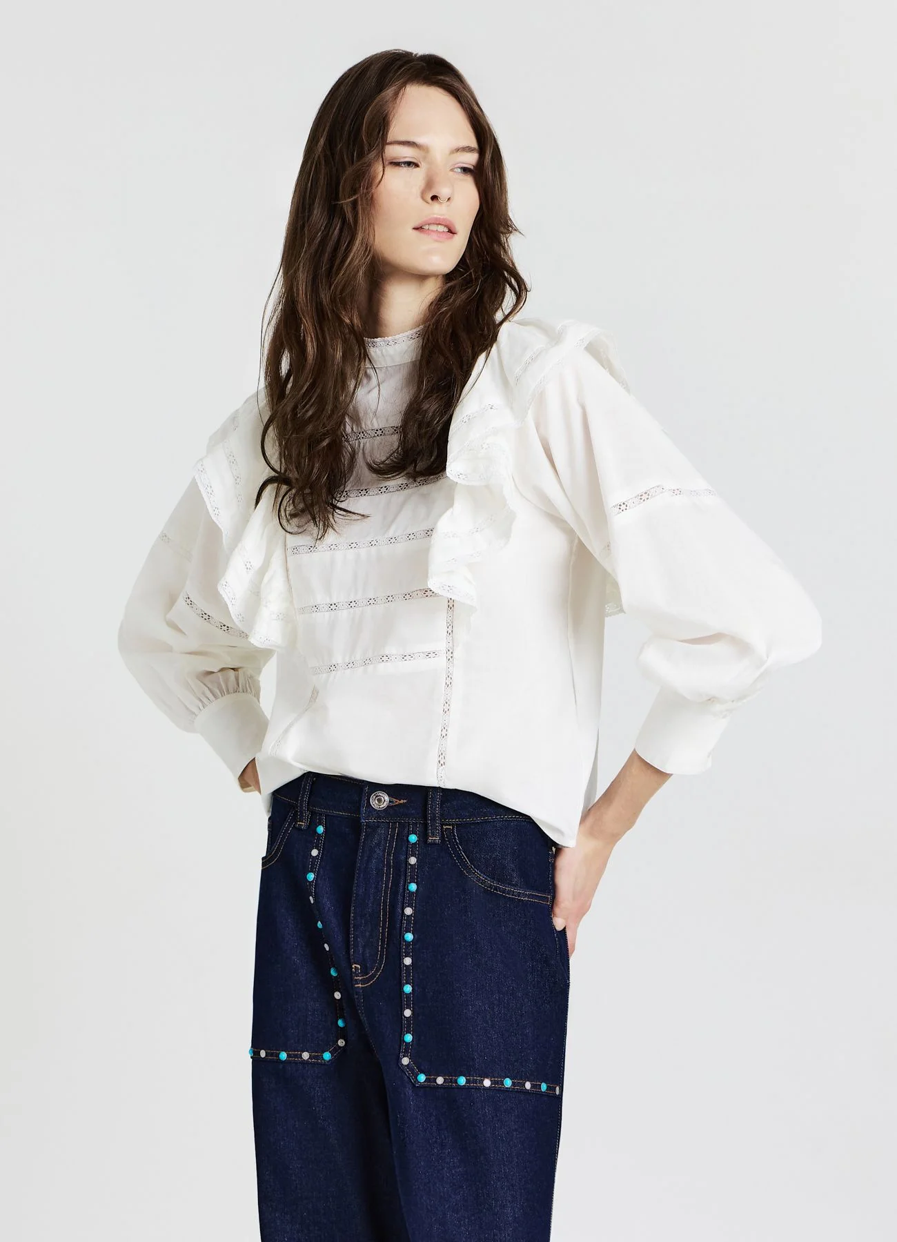 Blusa volant inserti passamaneria - Image 4