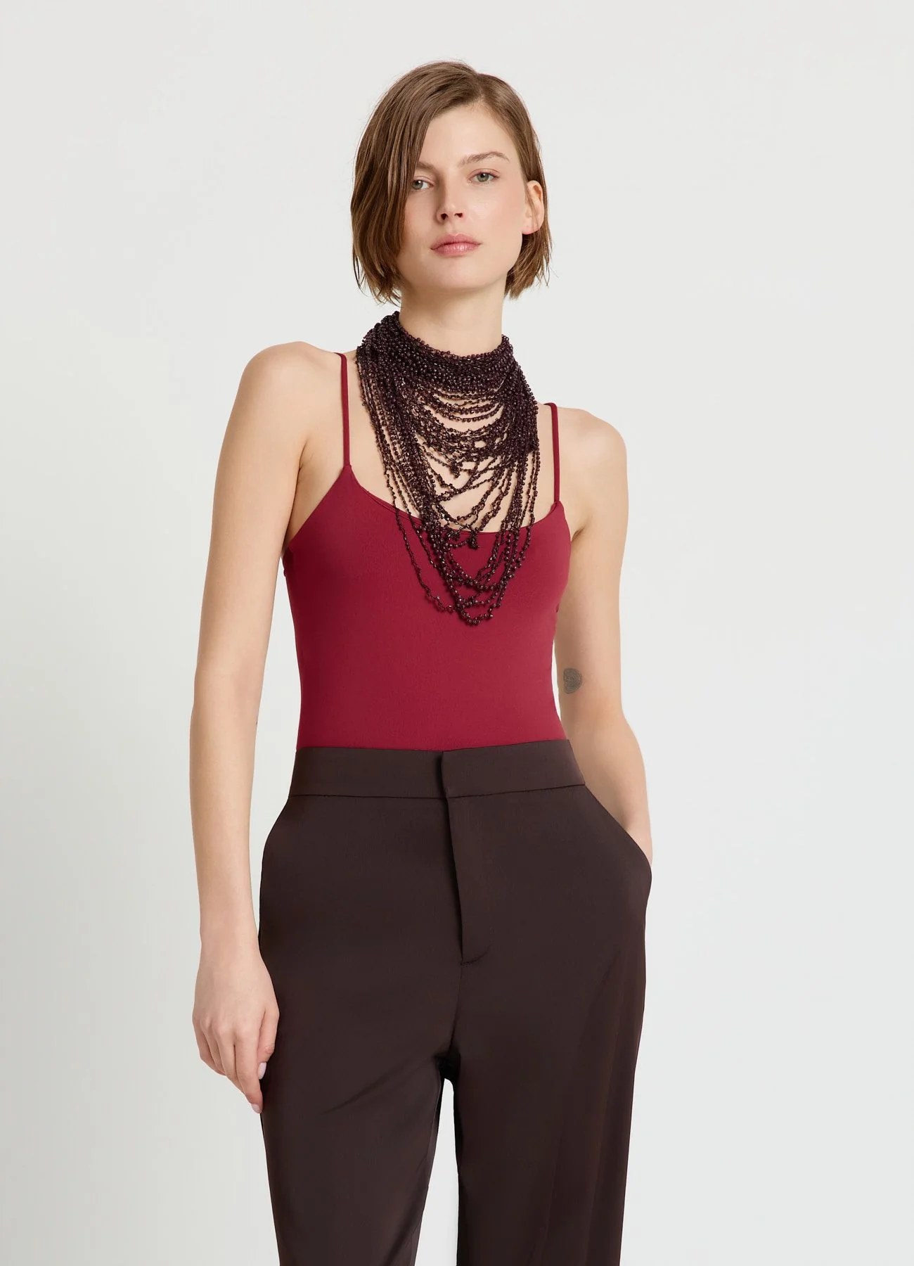 Body con spalline sottili a tinta unita - Image 3