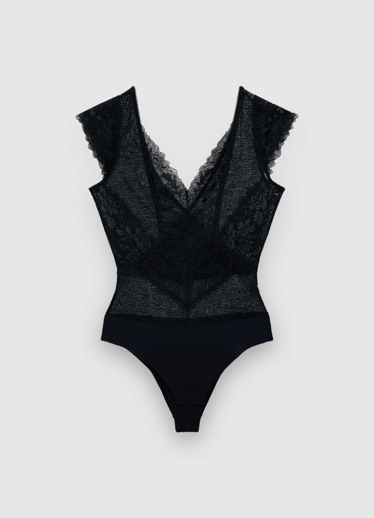 Body in pizzo smanicato con scollo a V - Image 4