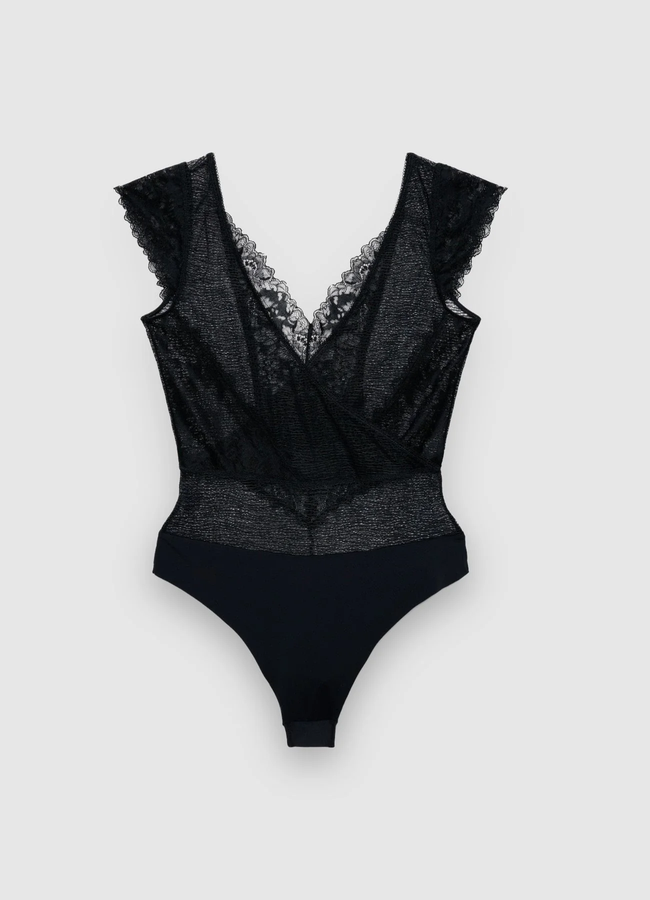 Body in pizzo smanicato con scollo a V - Image 5