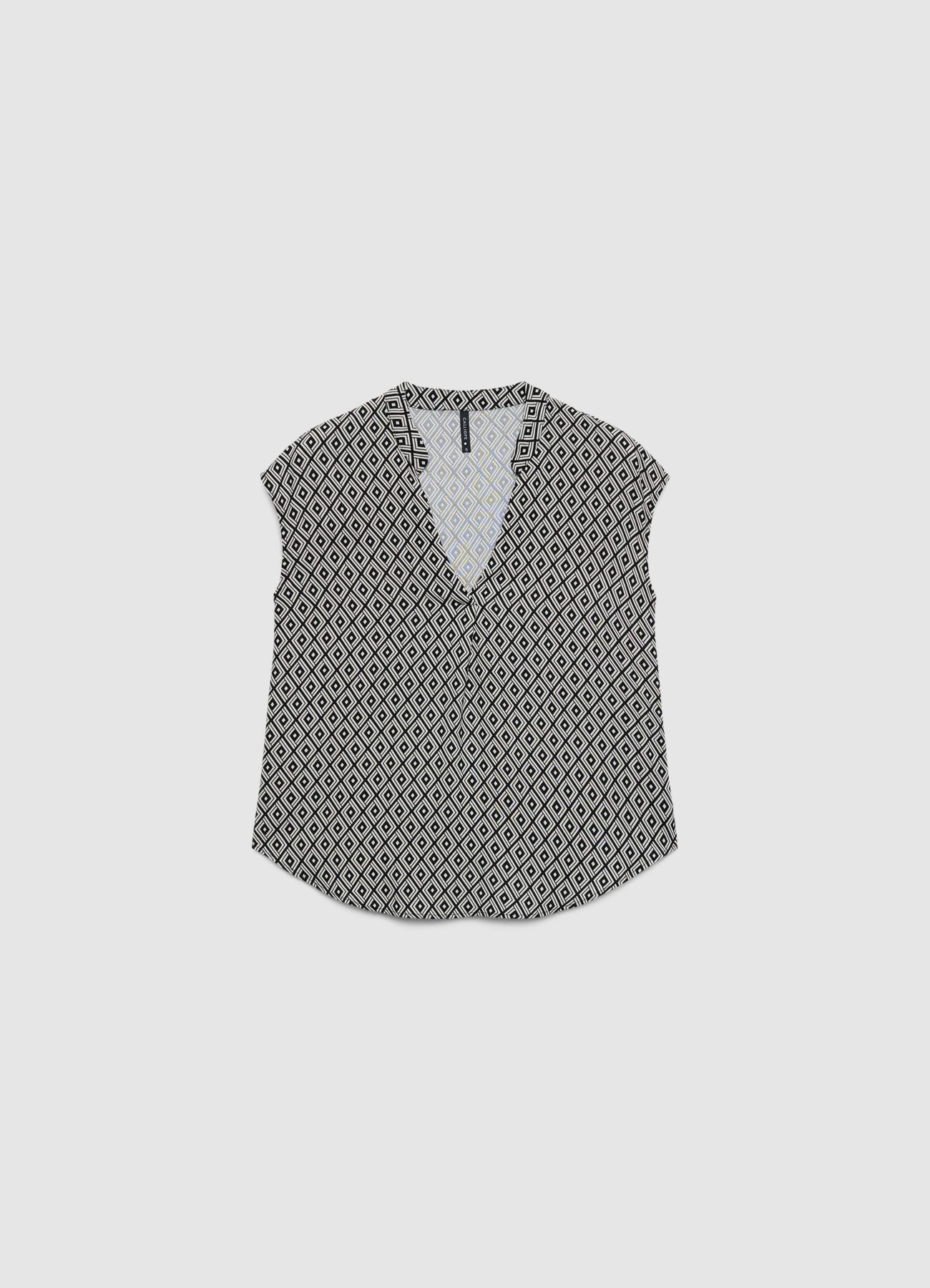 Camicia a maniche corte con stampa geometrica e collo coreano - Image 5