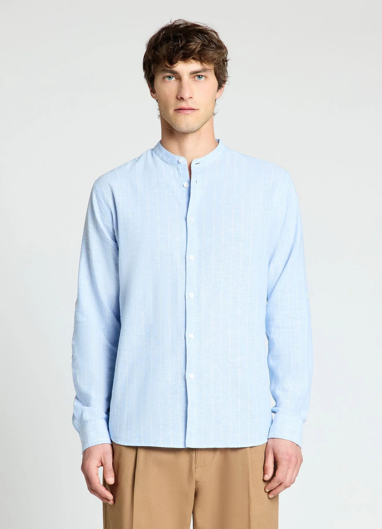 Camicia a righe con colletto alla coreana - Image 2