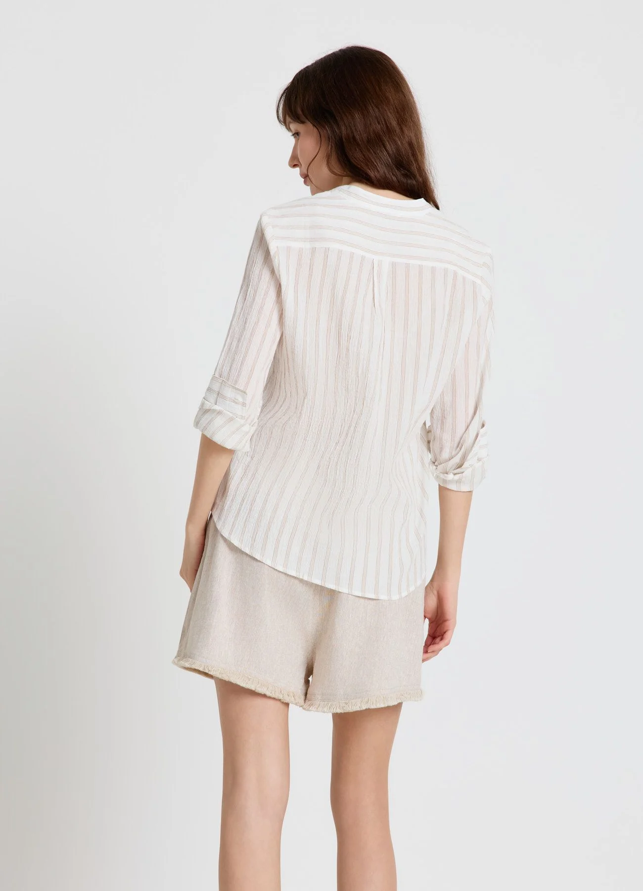 Camicia a righe con collo coreano - Image 3
