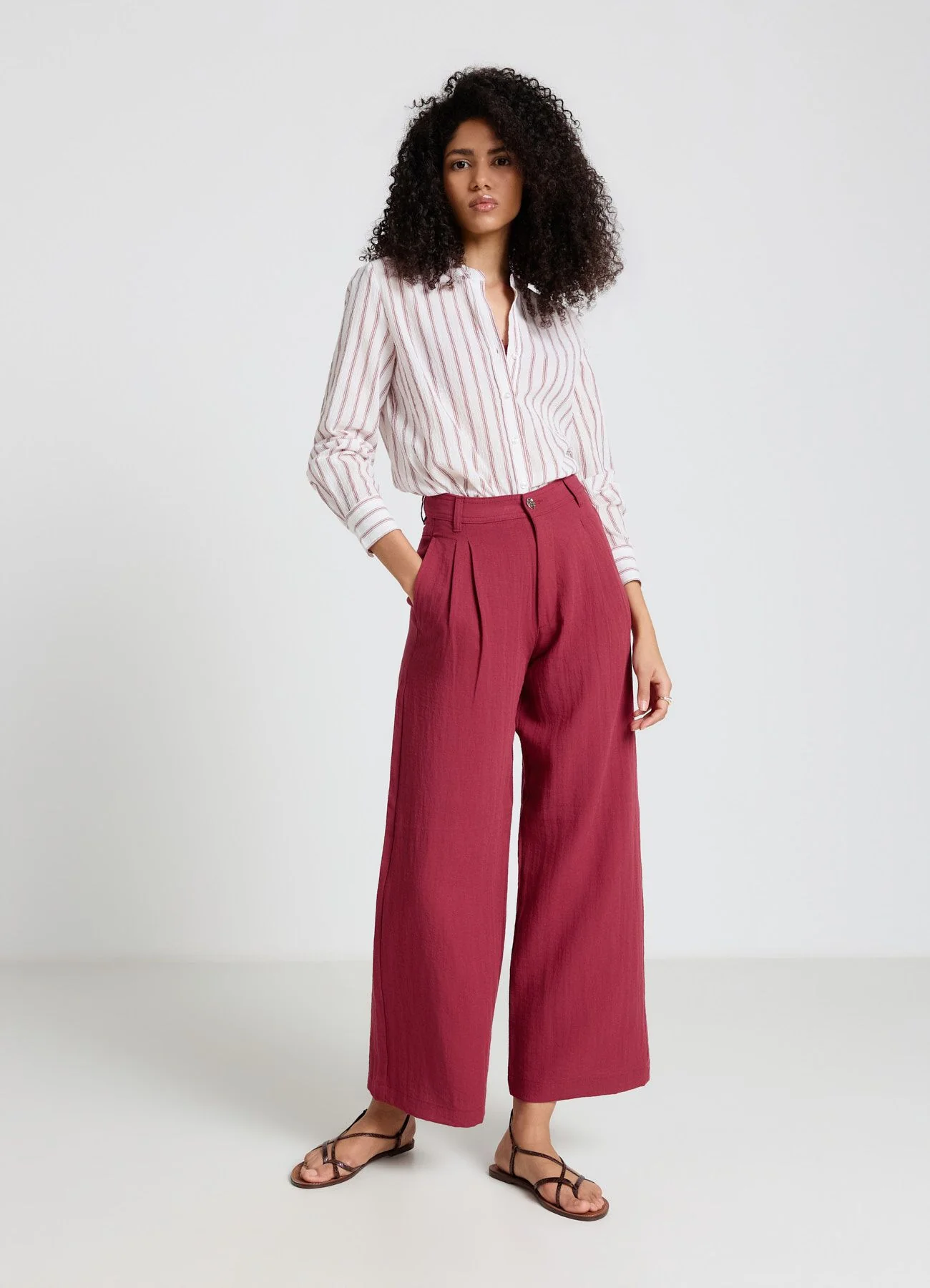 Camicia a righe con collo coreano