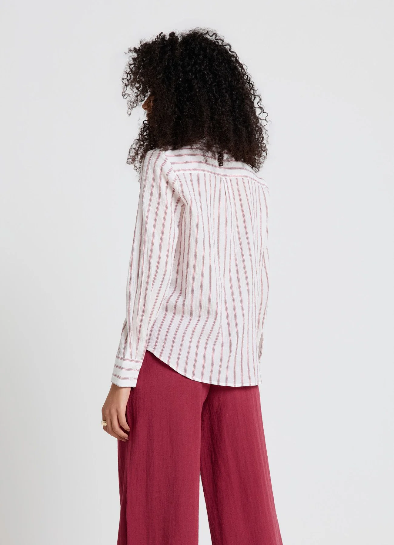 Camicia a righe con collo coreano - Image 3