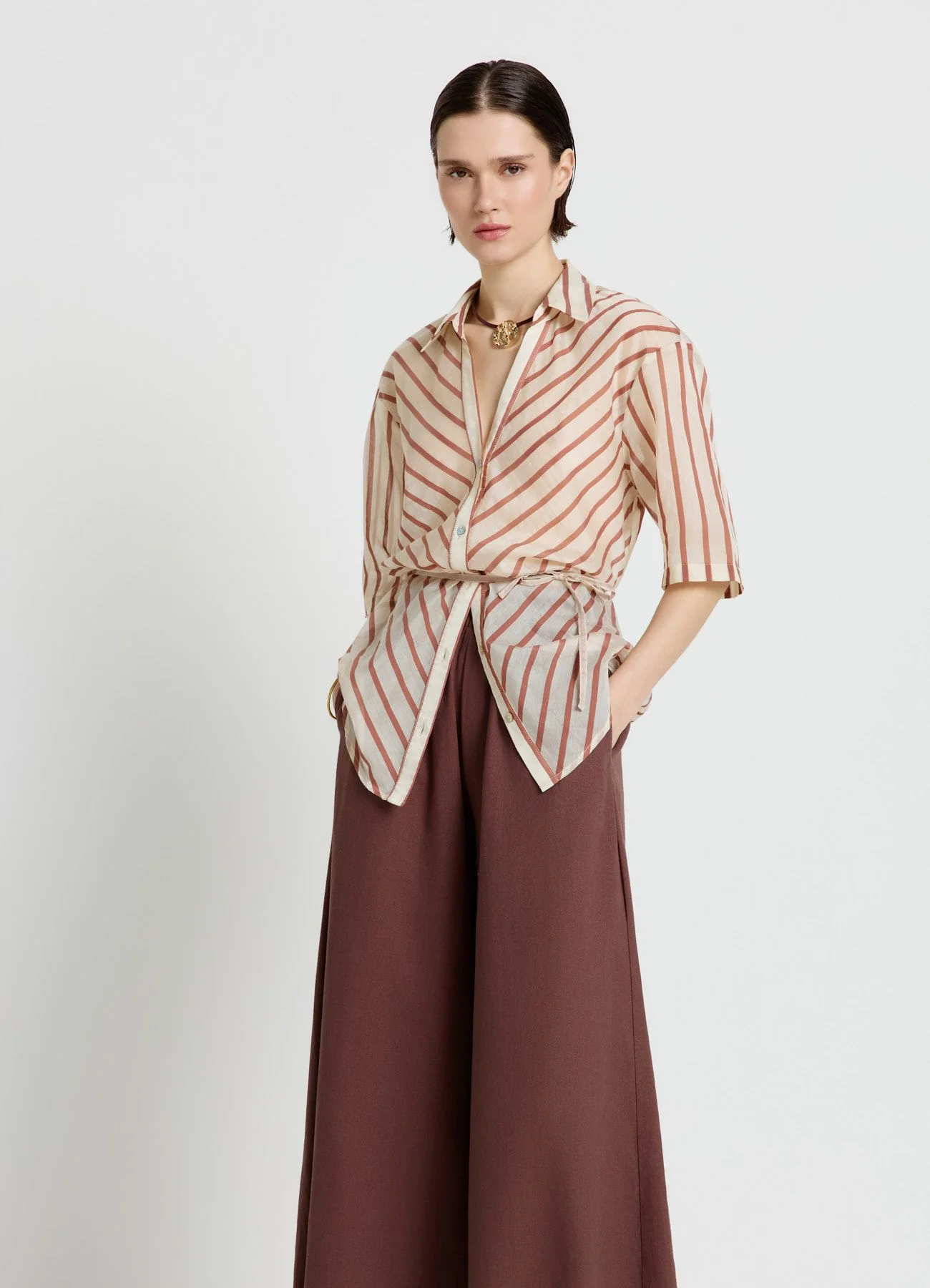 Camicia a righe con coulisse - Image 2