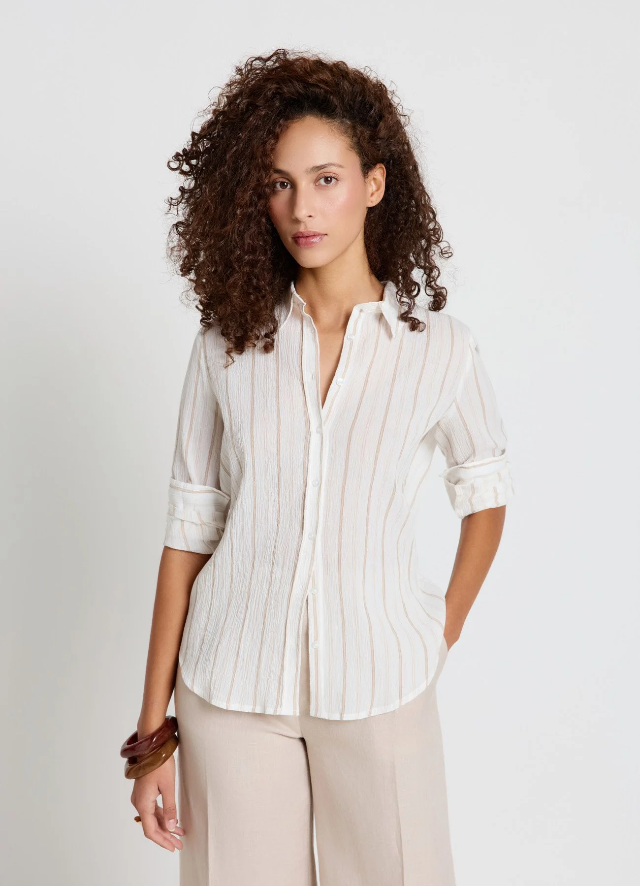 Camicia a righe con effetto crinkle - Image 2