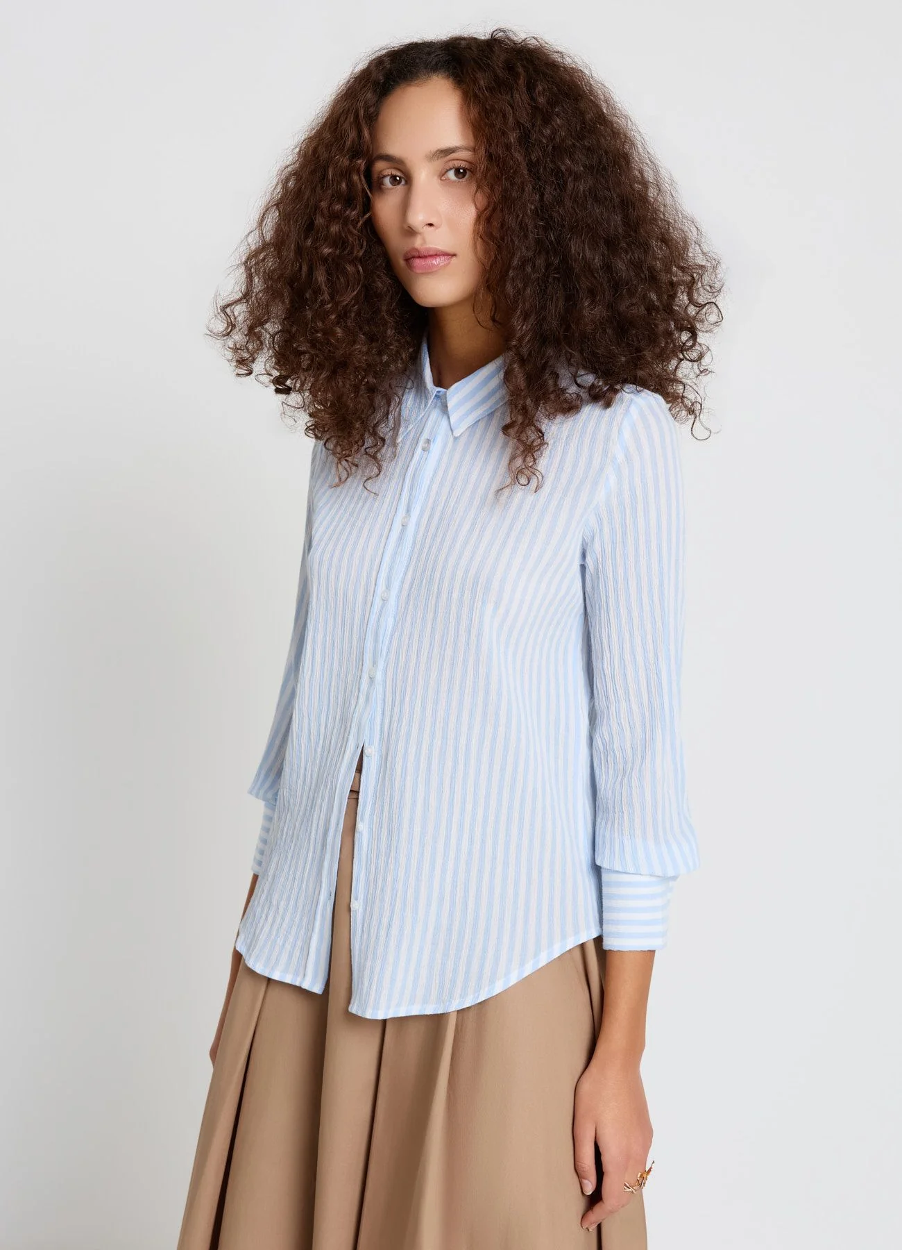 Camicia a righe con effetto crinkle