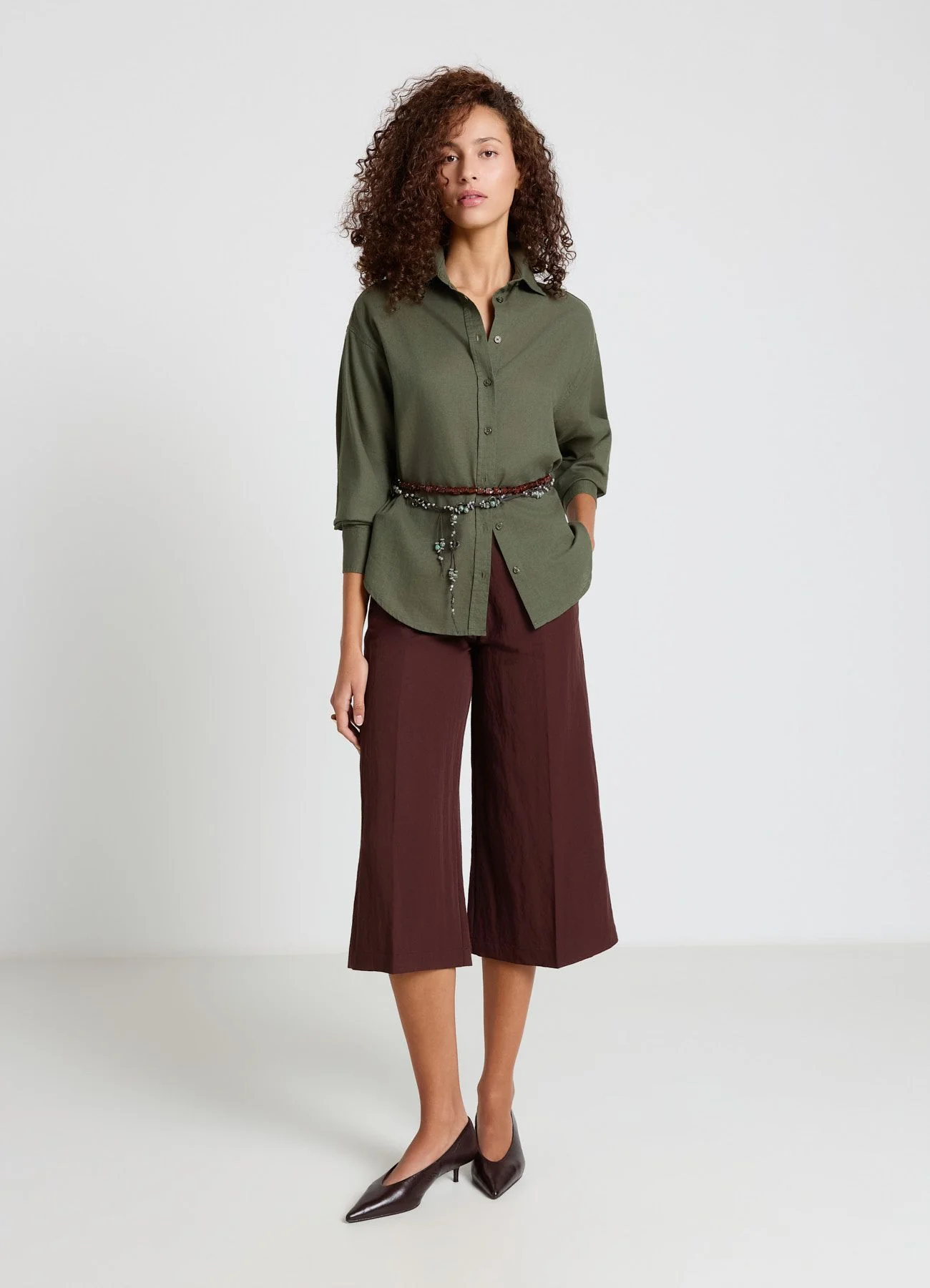 Camicia basic a tinta unita misto lino