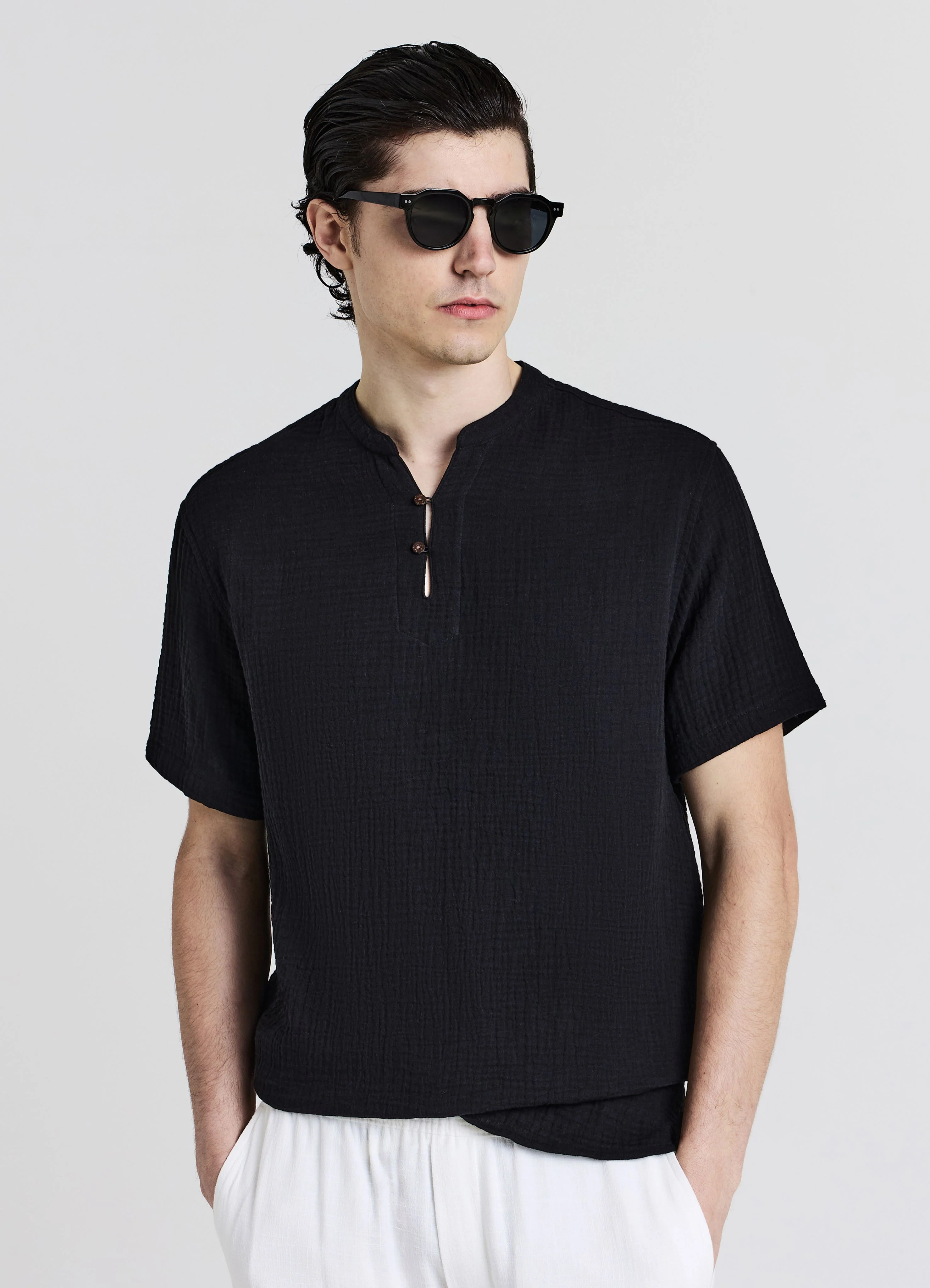 Camicia bottoncini tessuto goffrato - Image 3