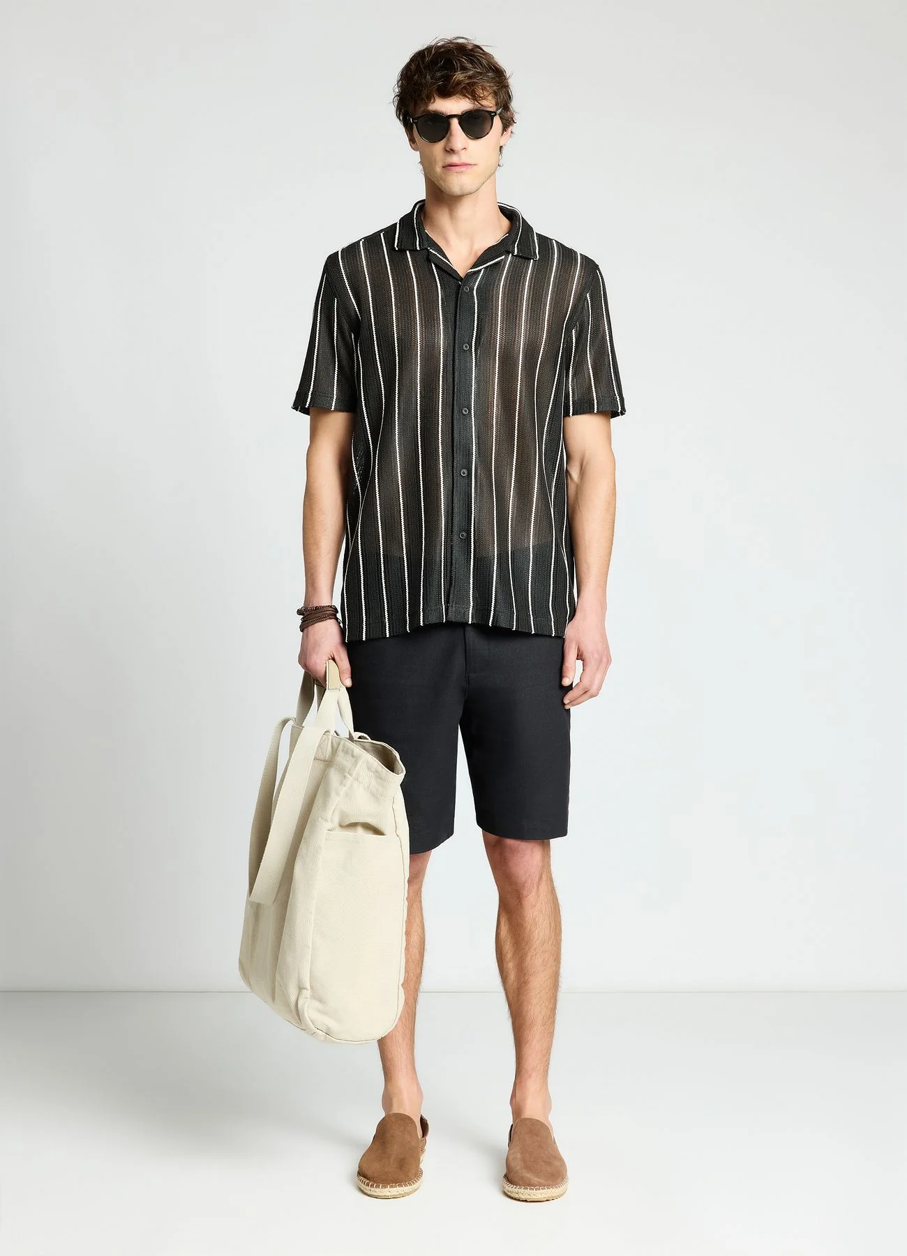 Camicia bowling a righe traforata