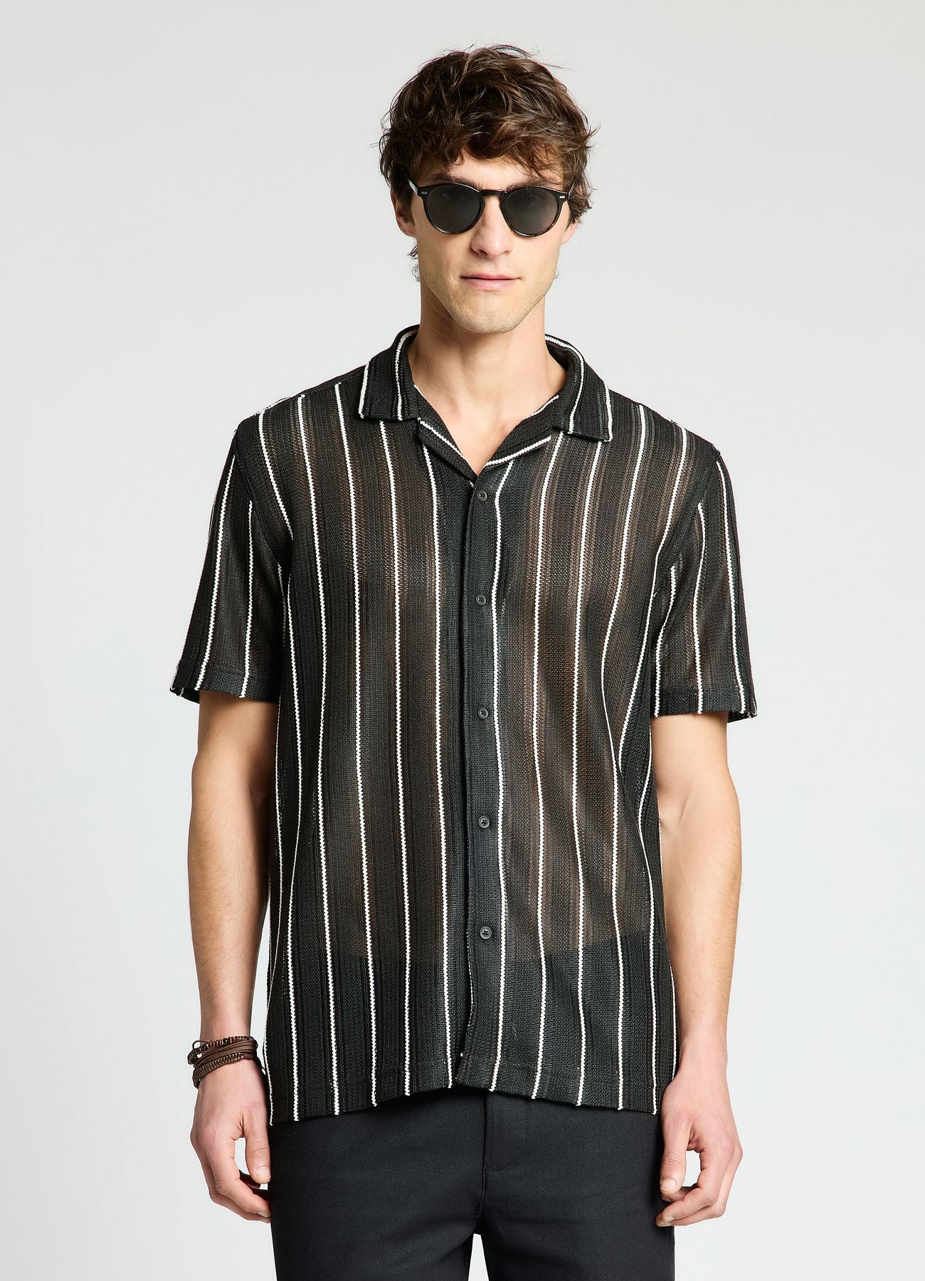 Camicia bowling a righe traforata - Image 3