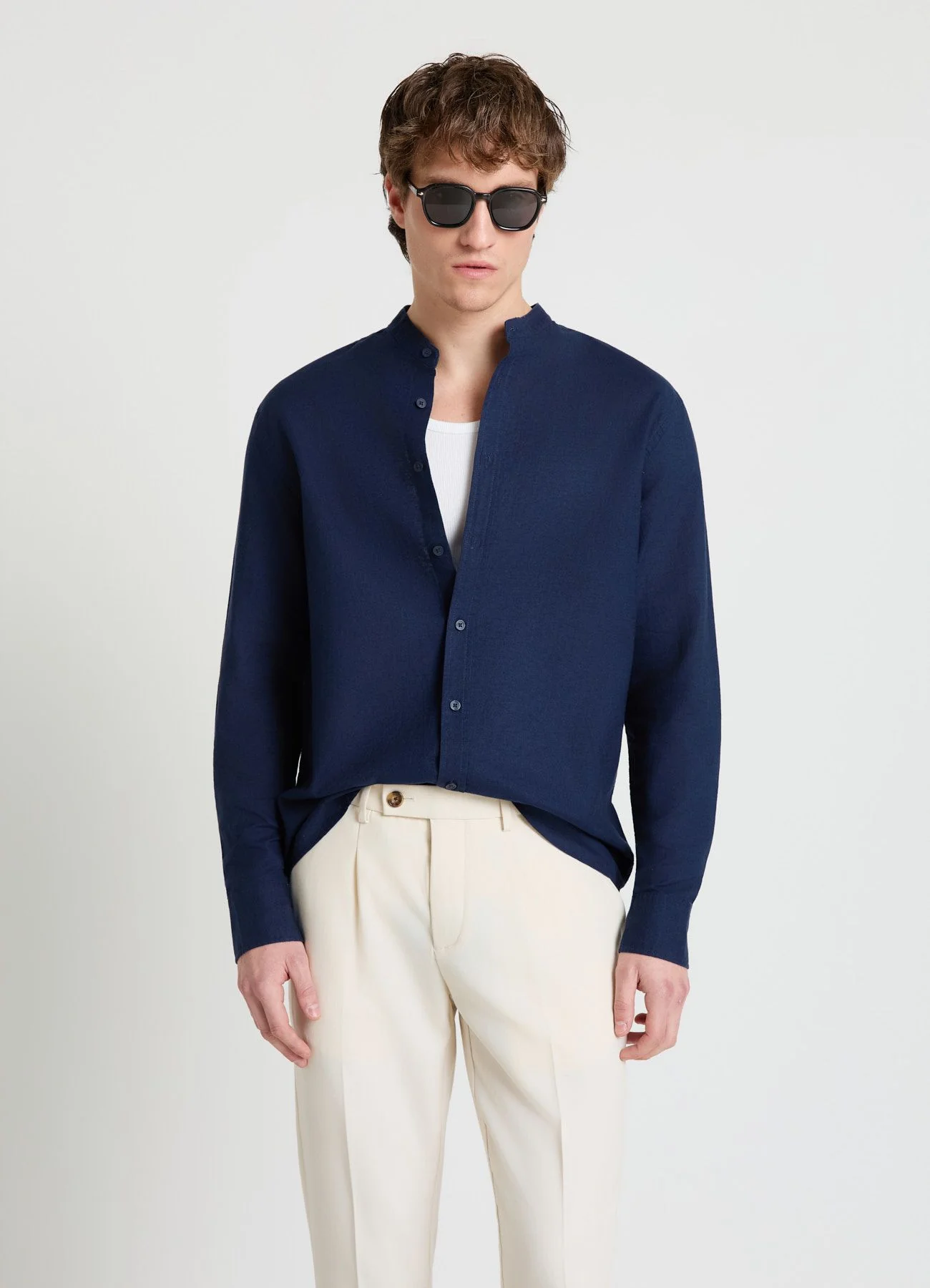 Camicia collo alla coreana misto lino - Image 2