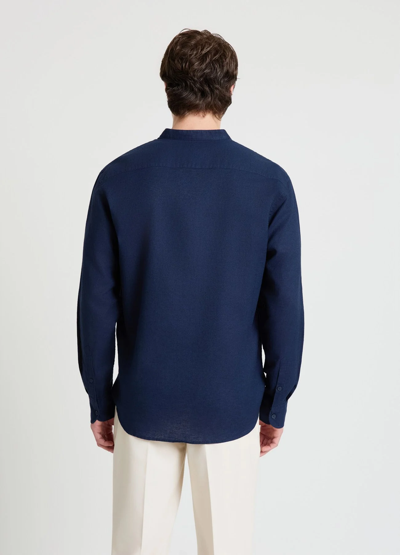 Camicia collo alla coreana misto lino - Image 3