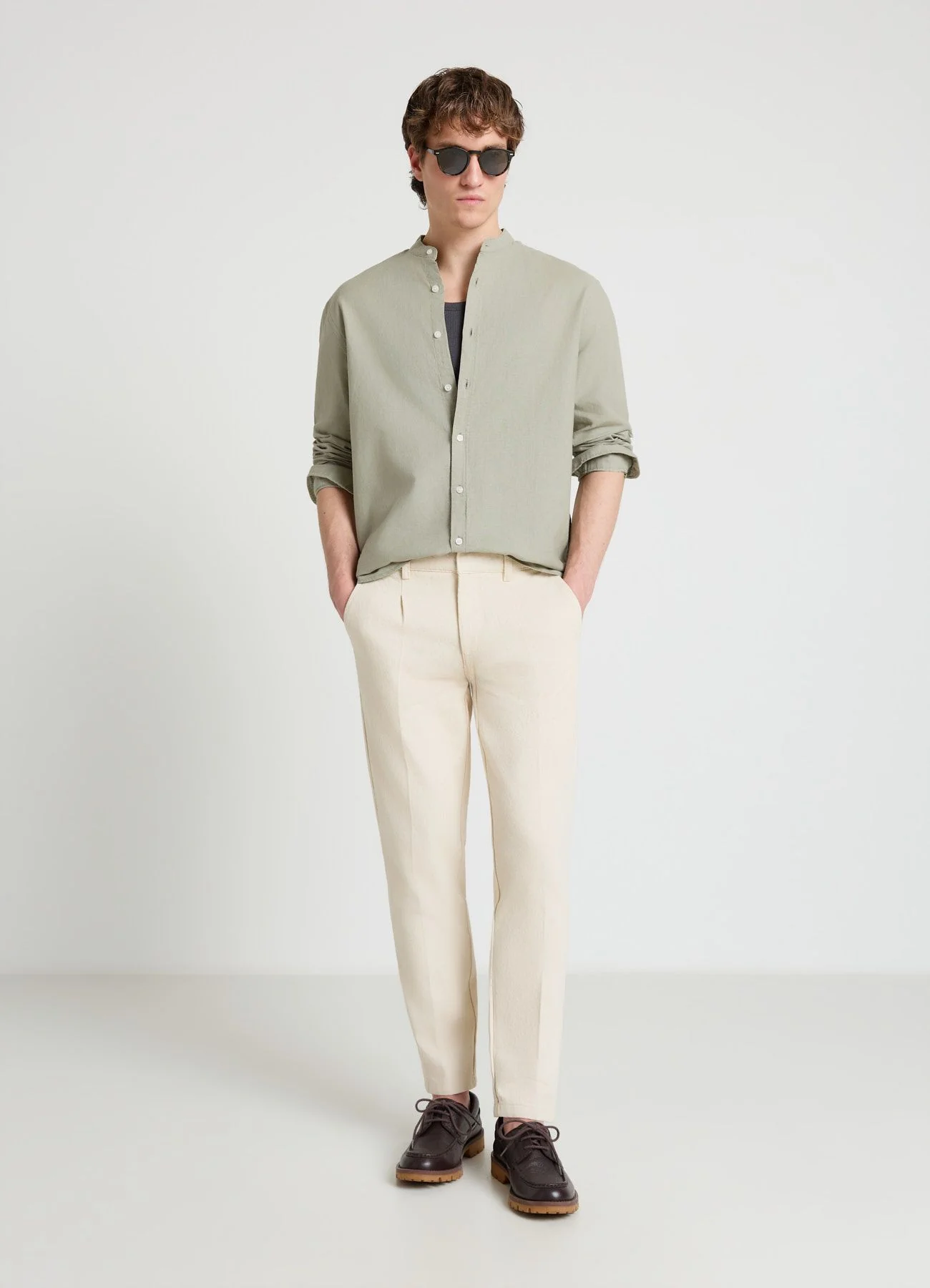 Camicia collo alla coreana misto lino - Image 3