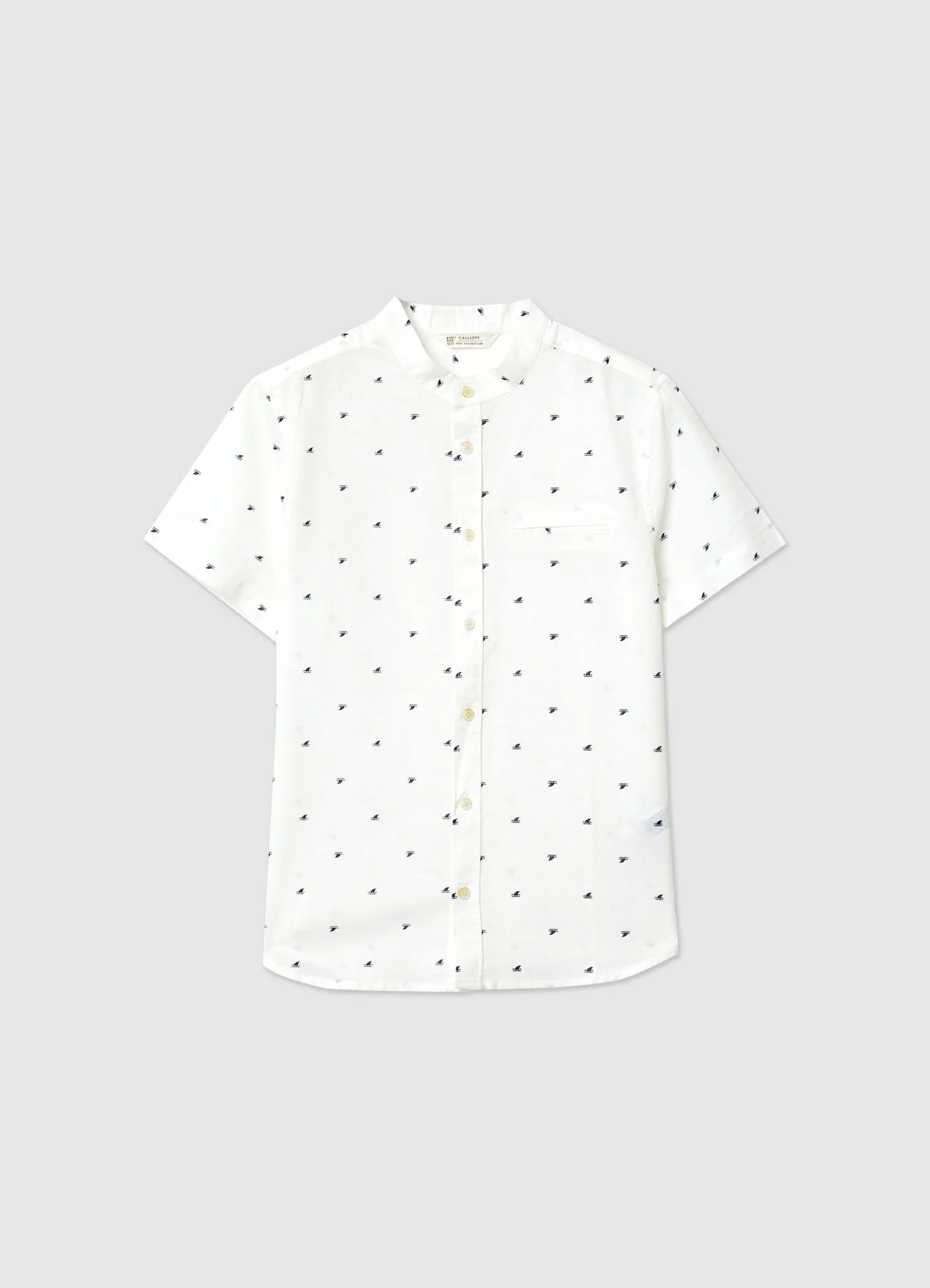 Camicia con colletto alla coreana e micro stampa