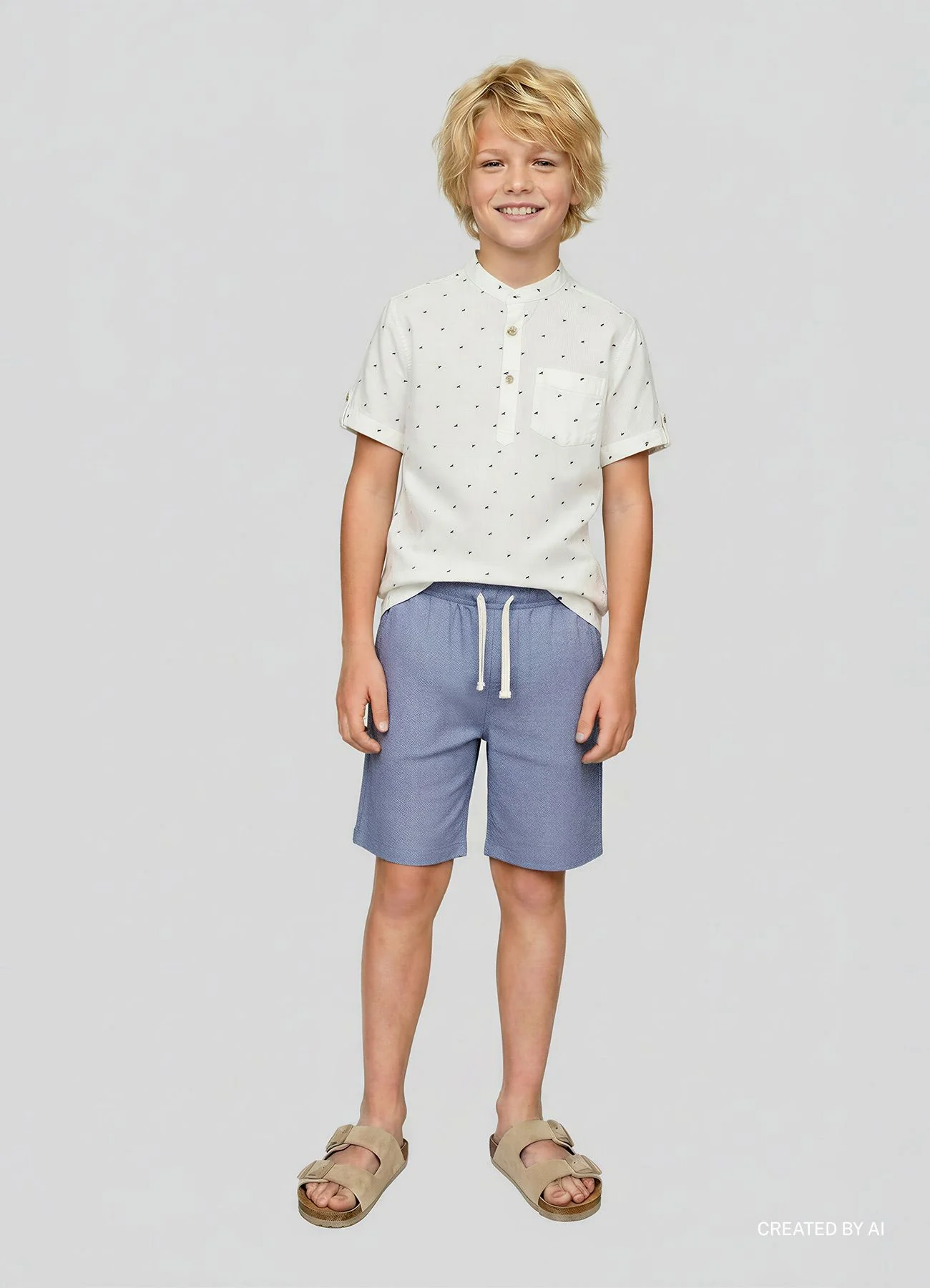 Camicia con colletto alla coreana e micro stampa - Image 4
