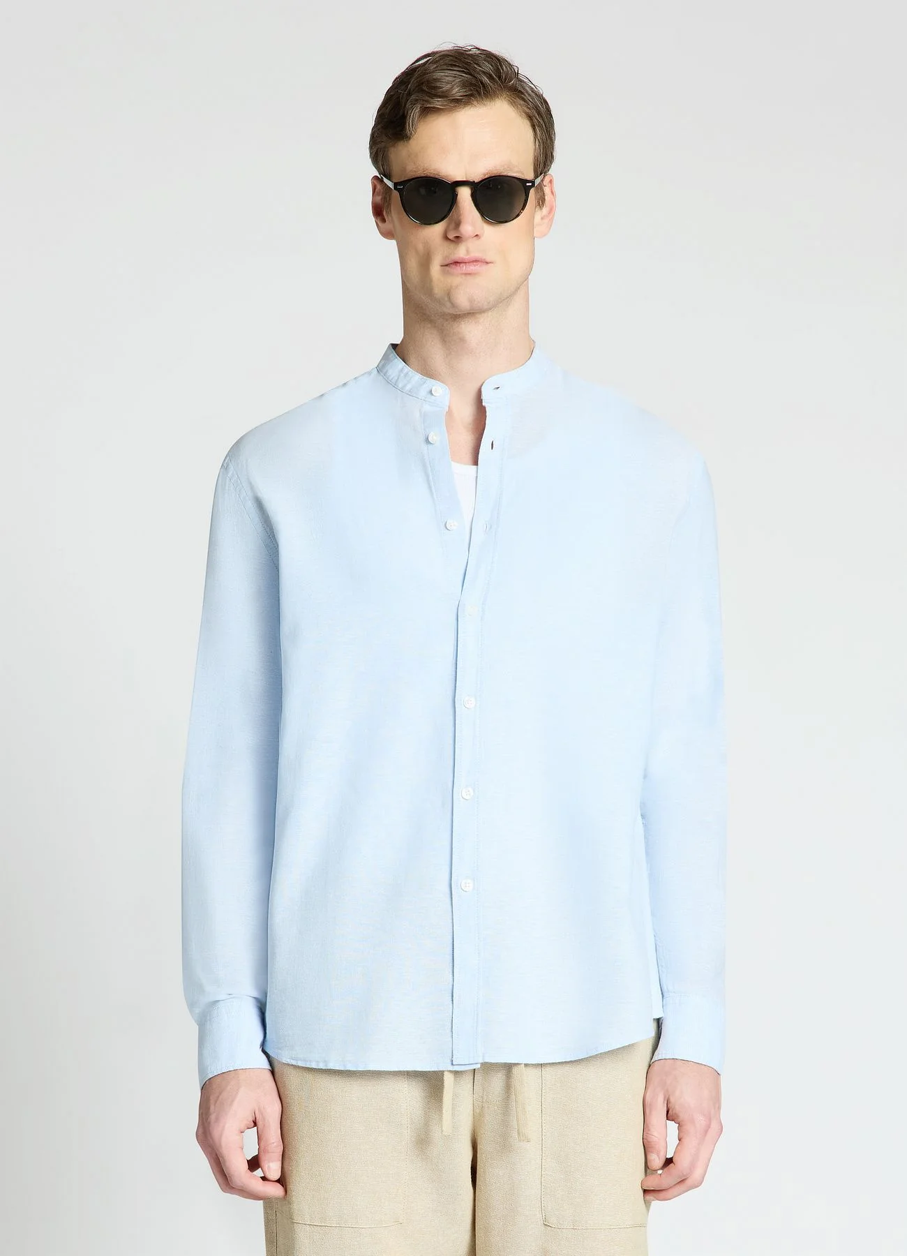Camicia con collo coreana misto lino - Image 2