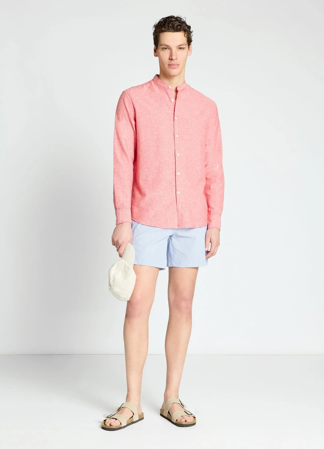 Camicia con collo coreana misto lino - Image 2