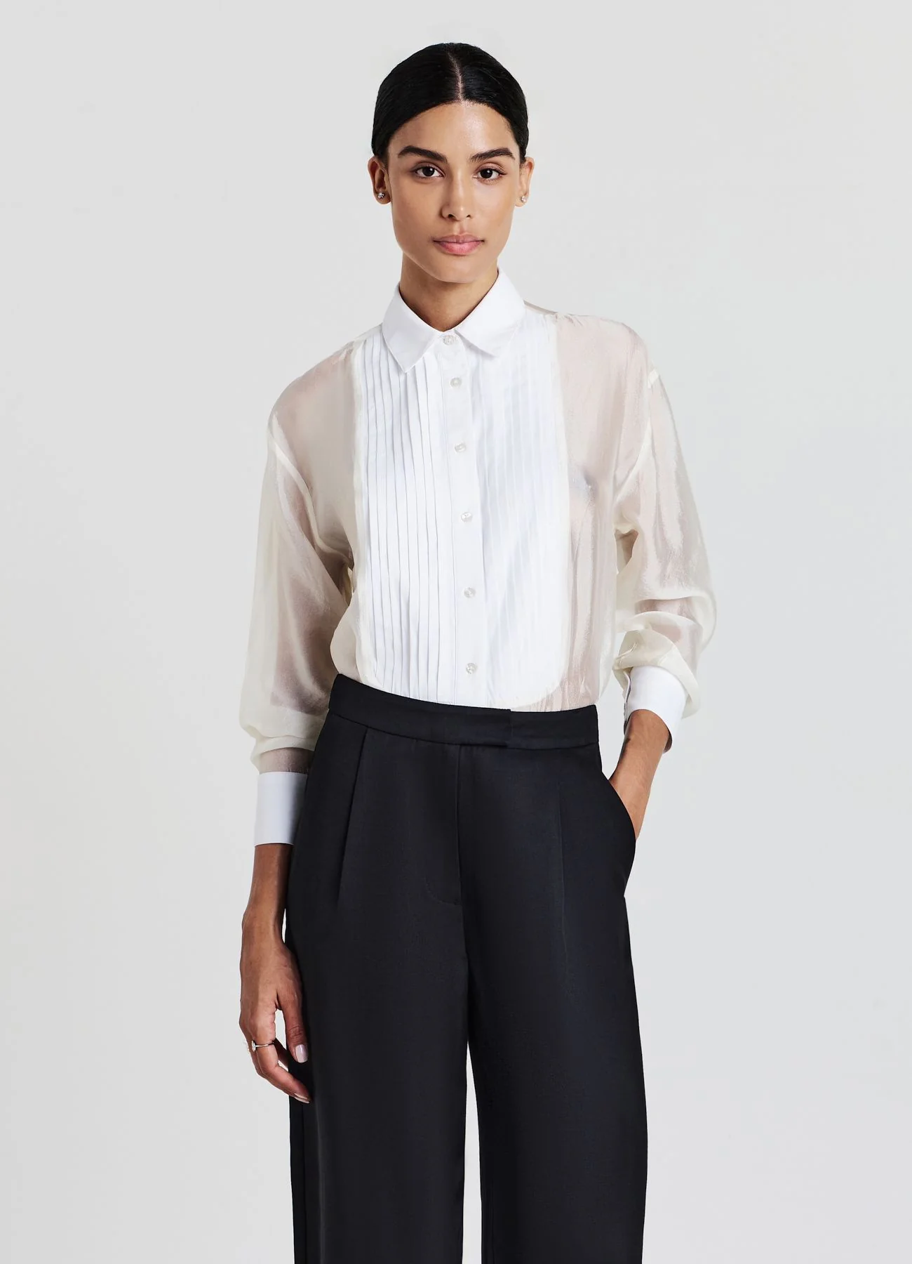 Camicia con plastron bi tessuto - Image 2
