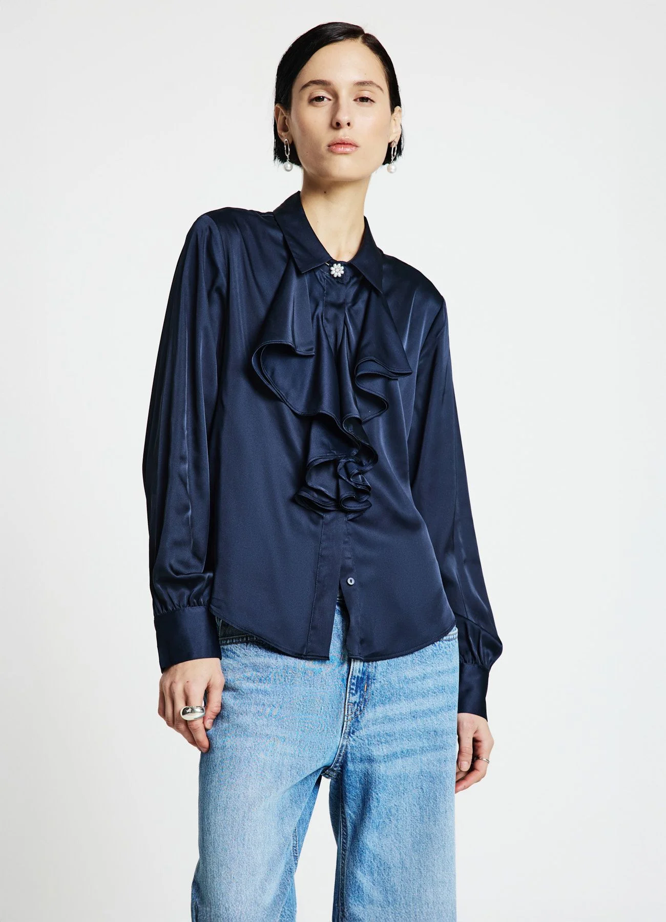 Camicia con rouches e bottoni gioiello - Image 2