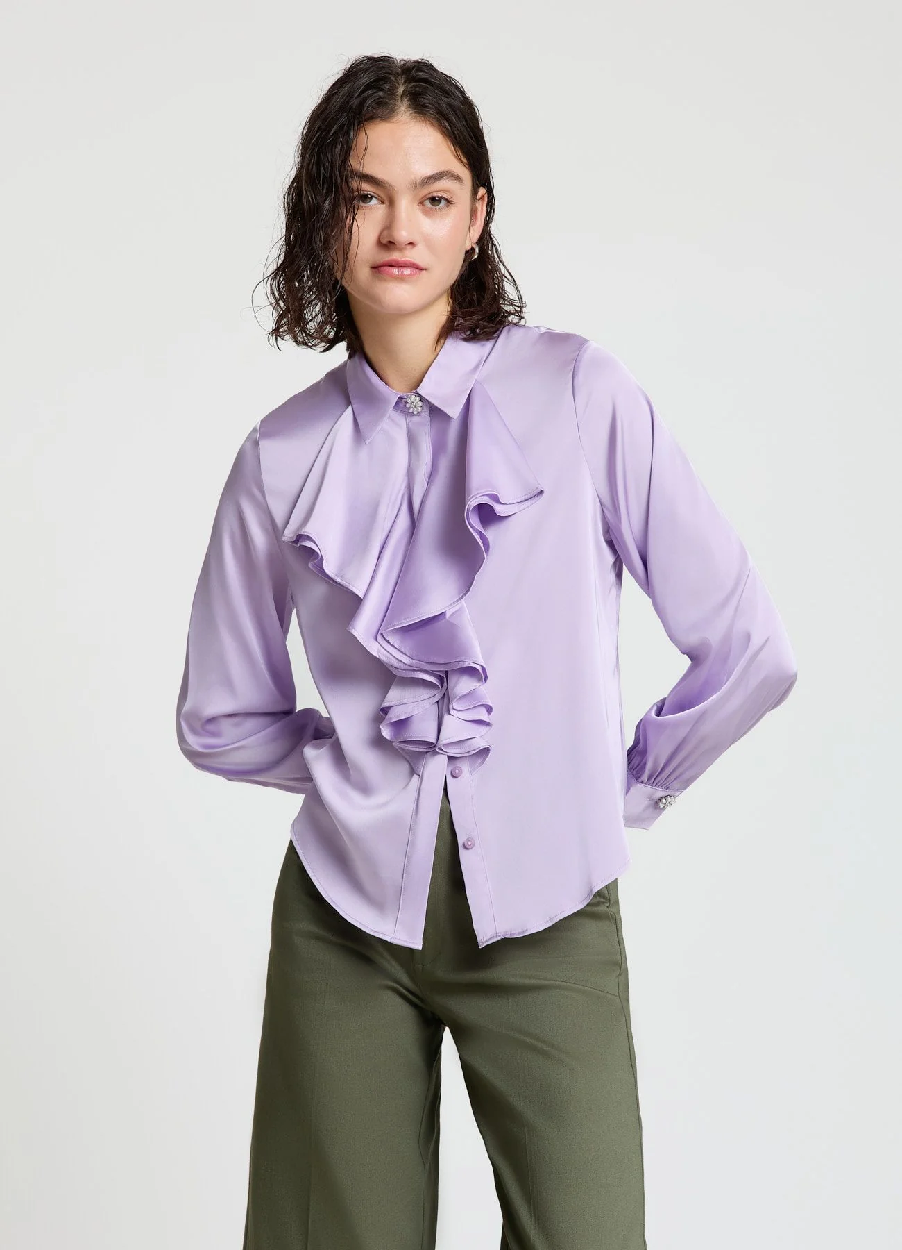 Camicia con rouches e bottoni gioiello - Image 2