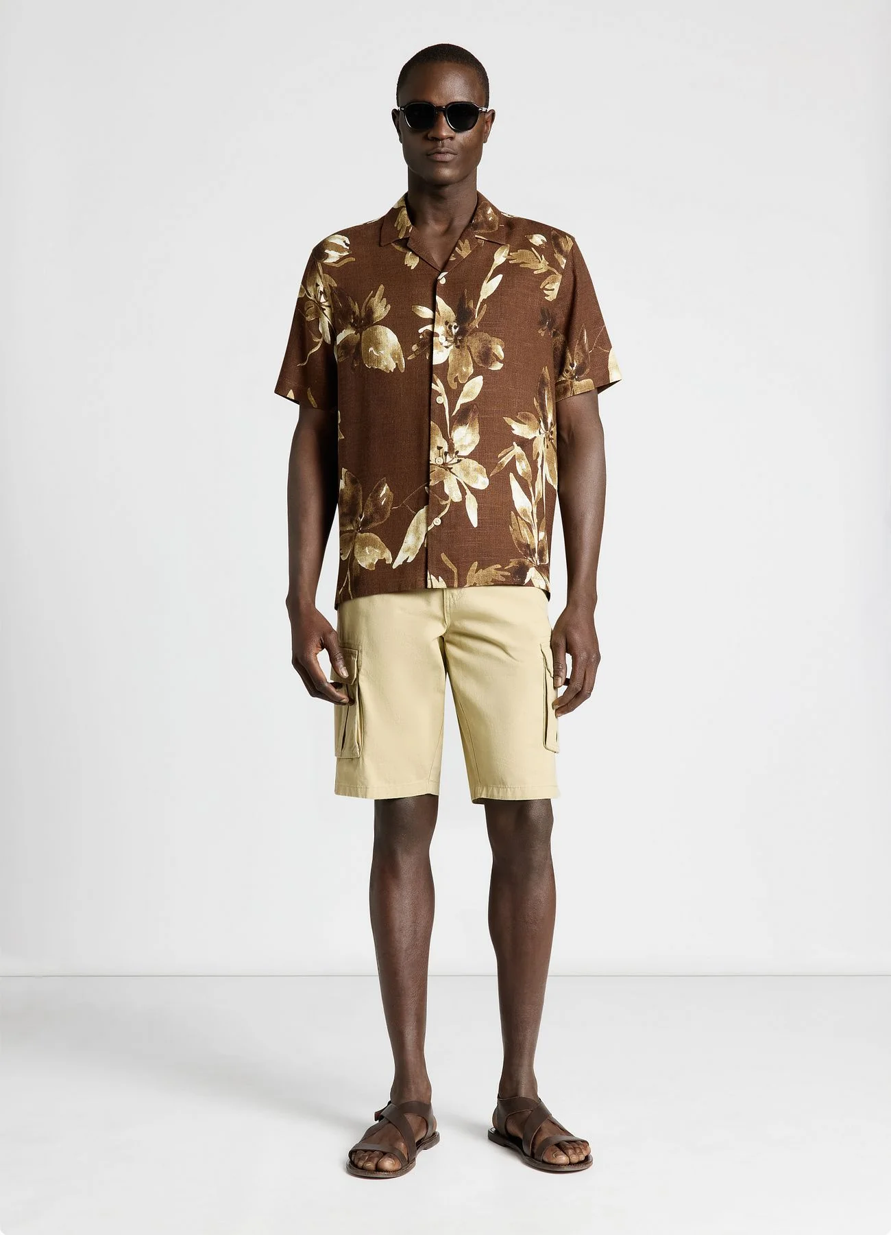 Camicia con stampa floreale misto lino