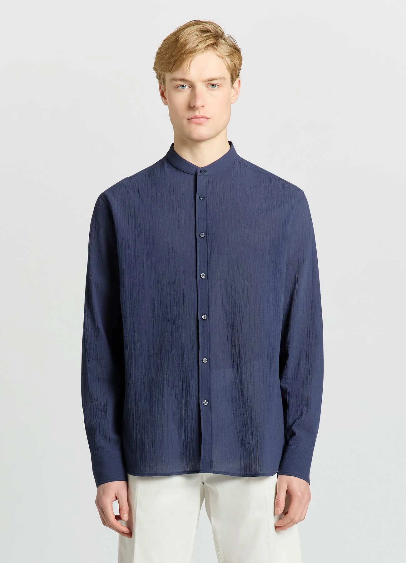 Camicia coreana a tinta unita - Image 2