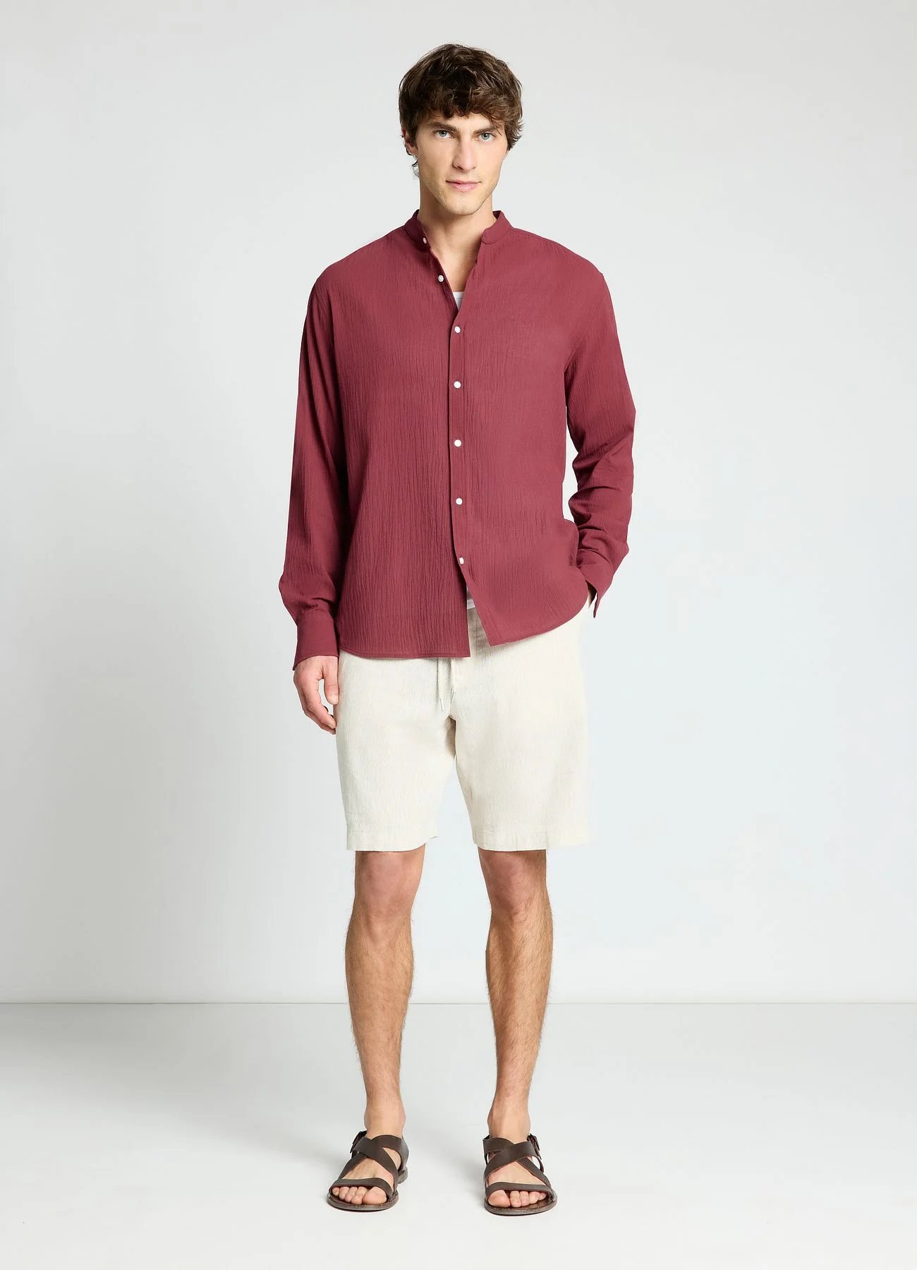 Camicia coreana a tinta unita