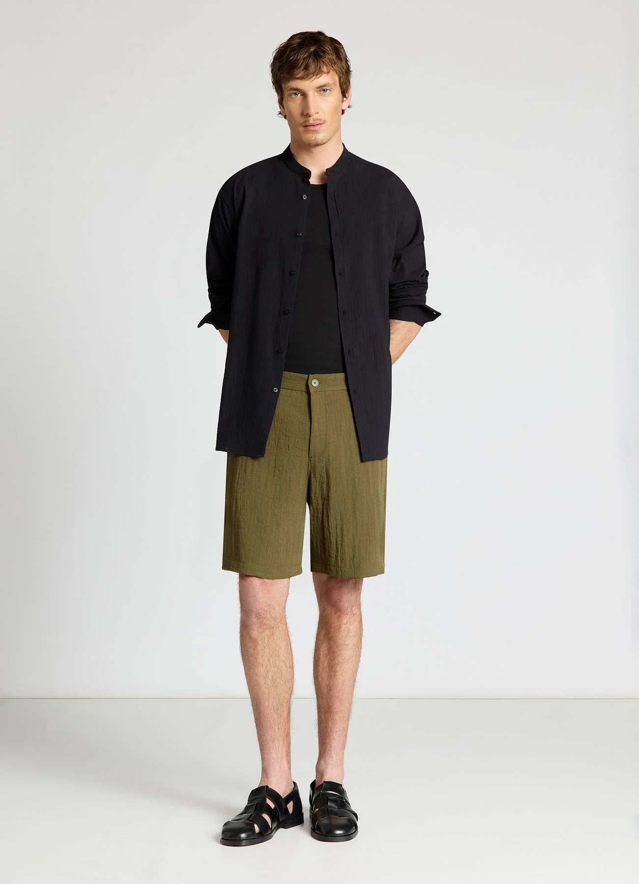 Camicia coreana a tinta unita - Image 3