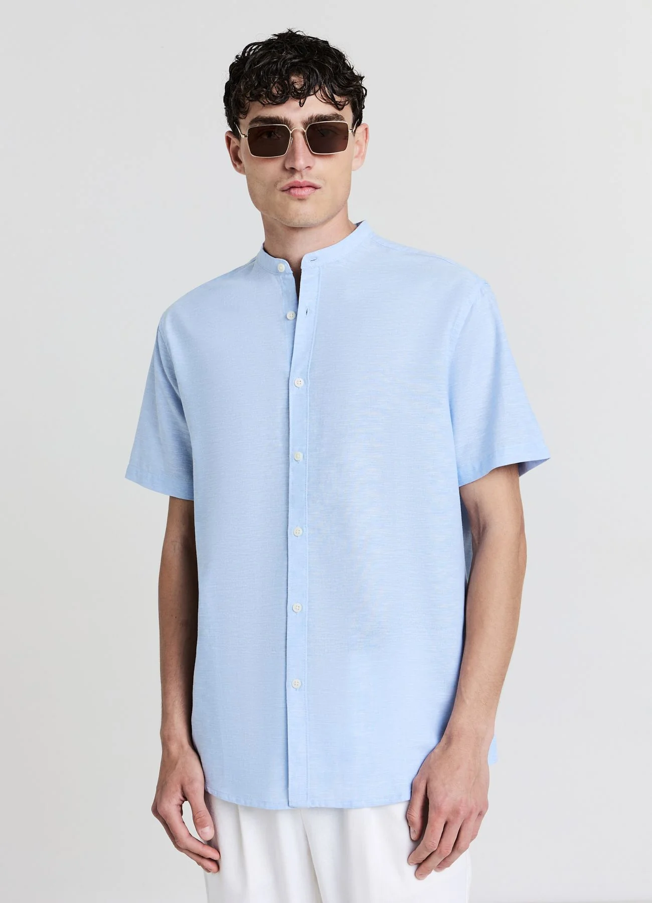 Camicia coreana misto lino
