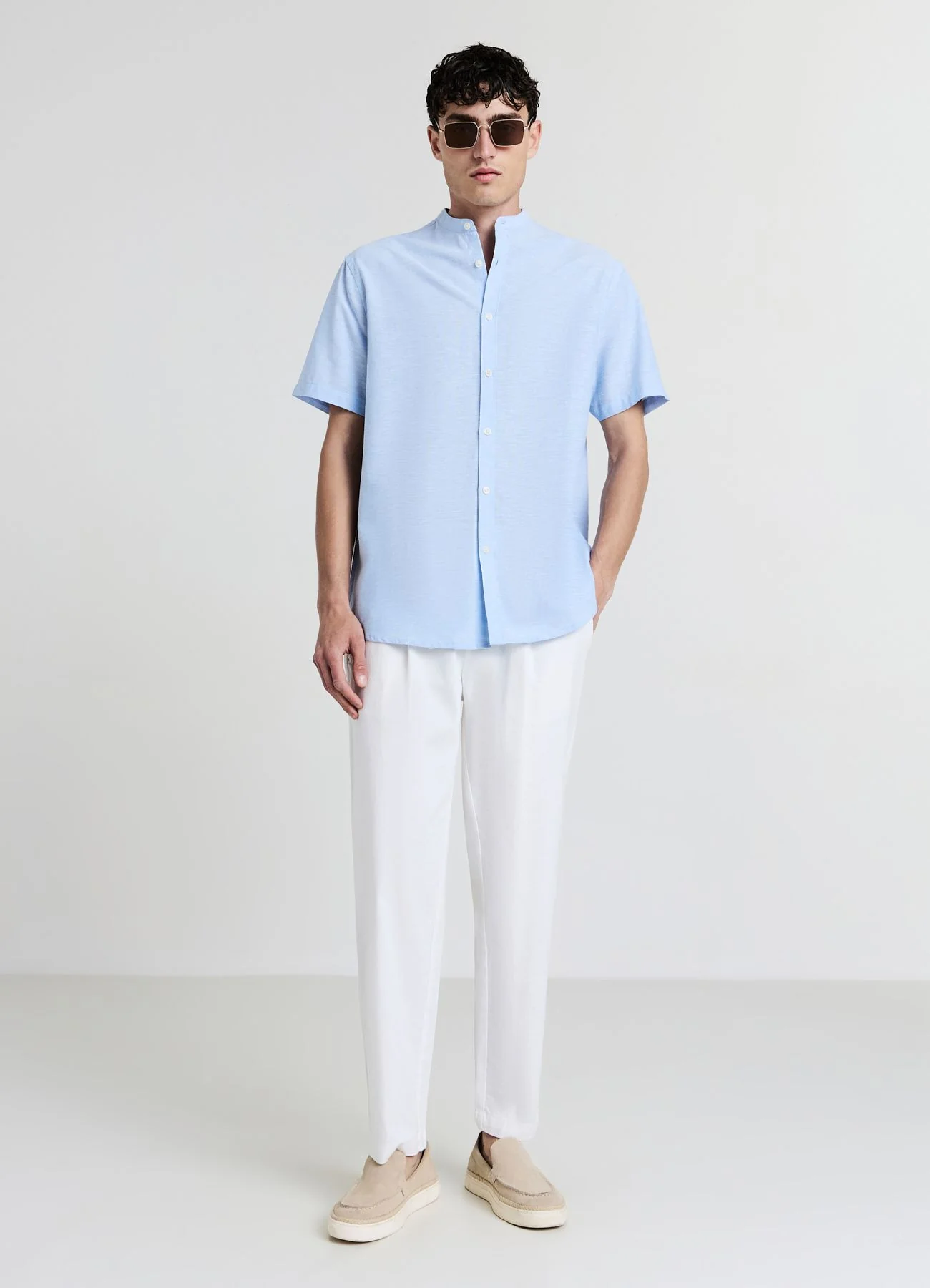 Camicia coreana misto lino - Image 3