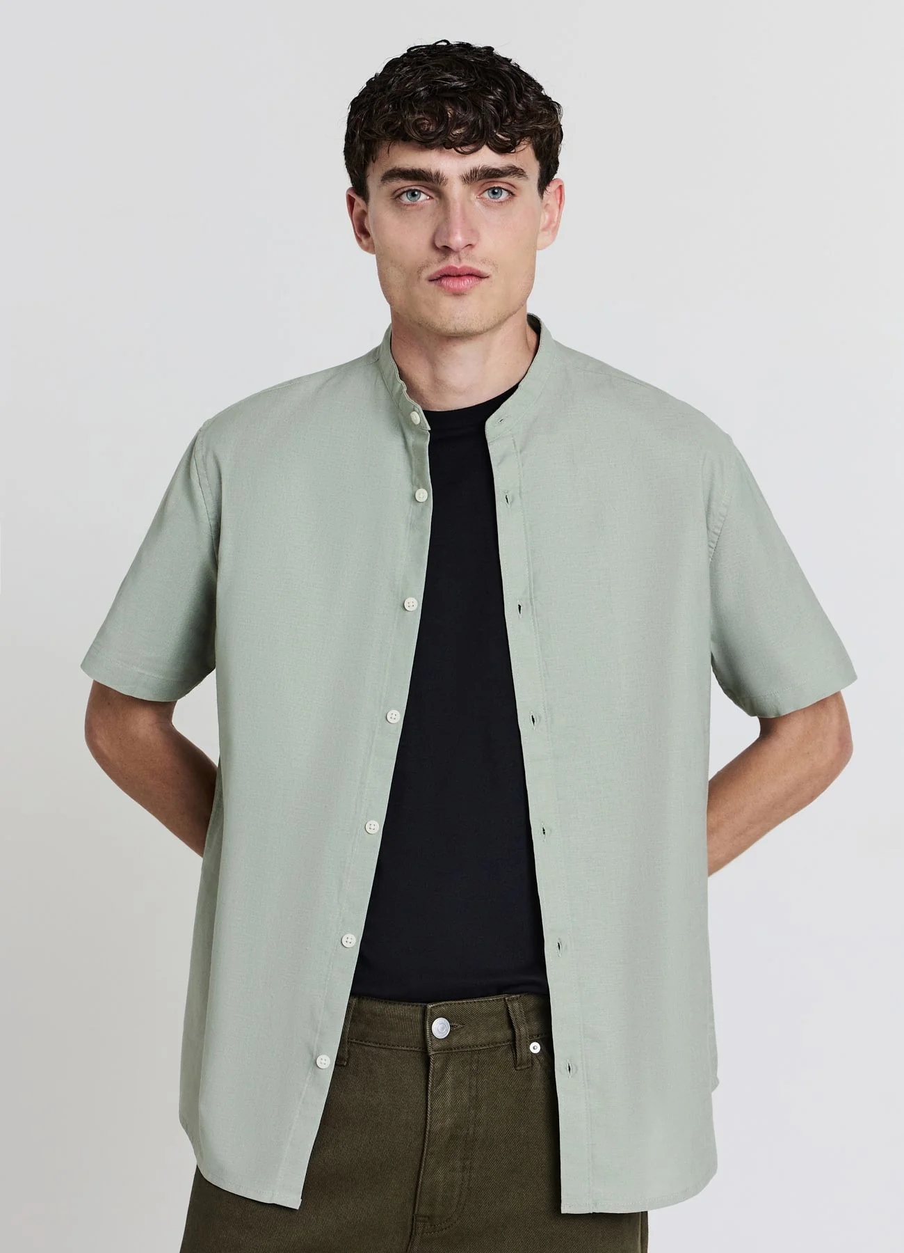 Camicia coreana misto lino - Image 3