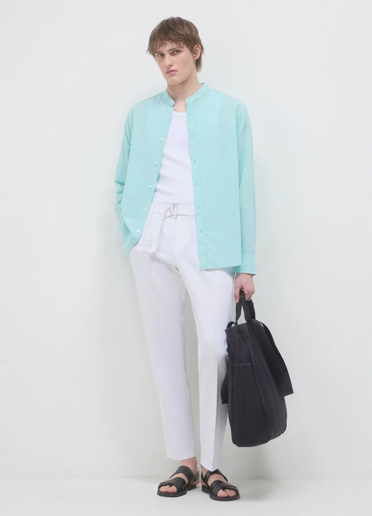 Camicia coreana misto lino - Image 3