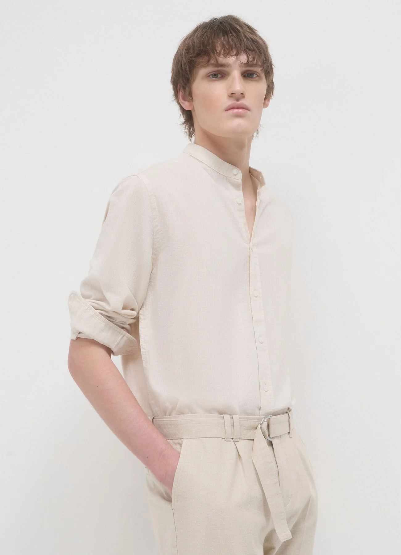Camicia coreana misto lino - Image 3