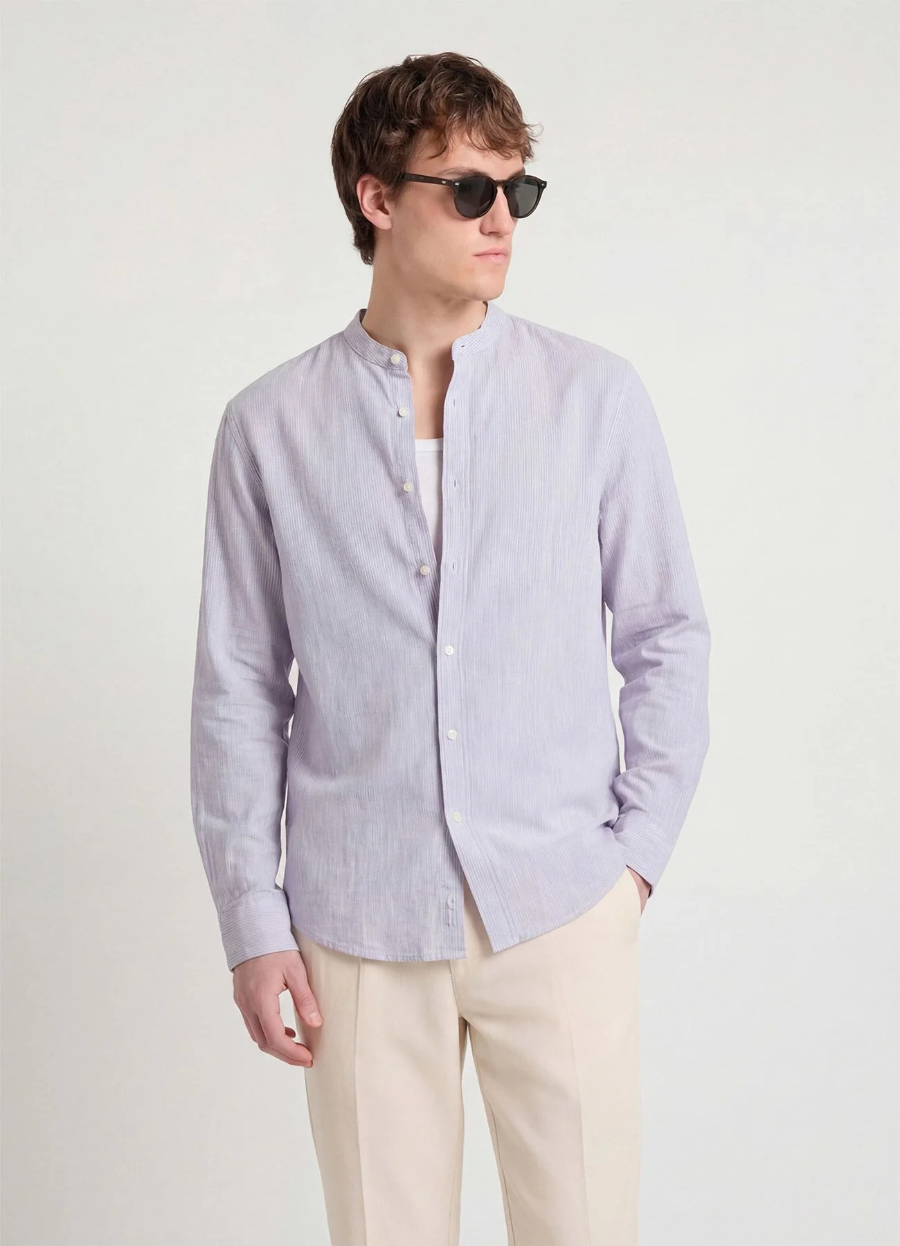 Camicia coreana misto lino