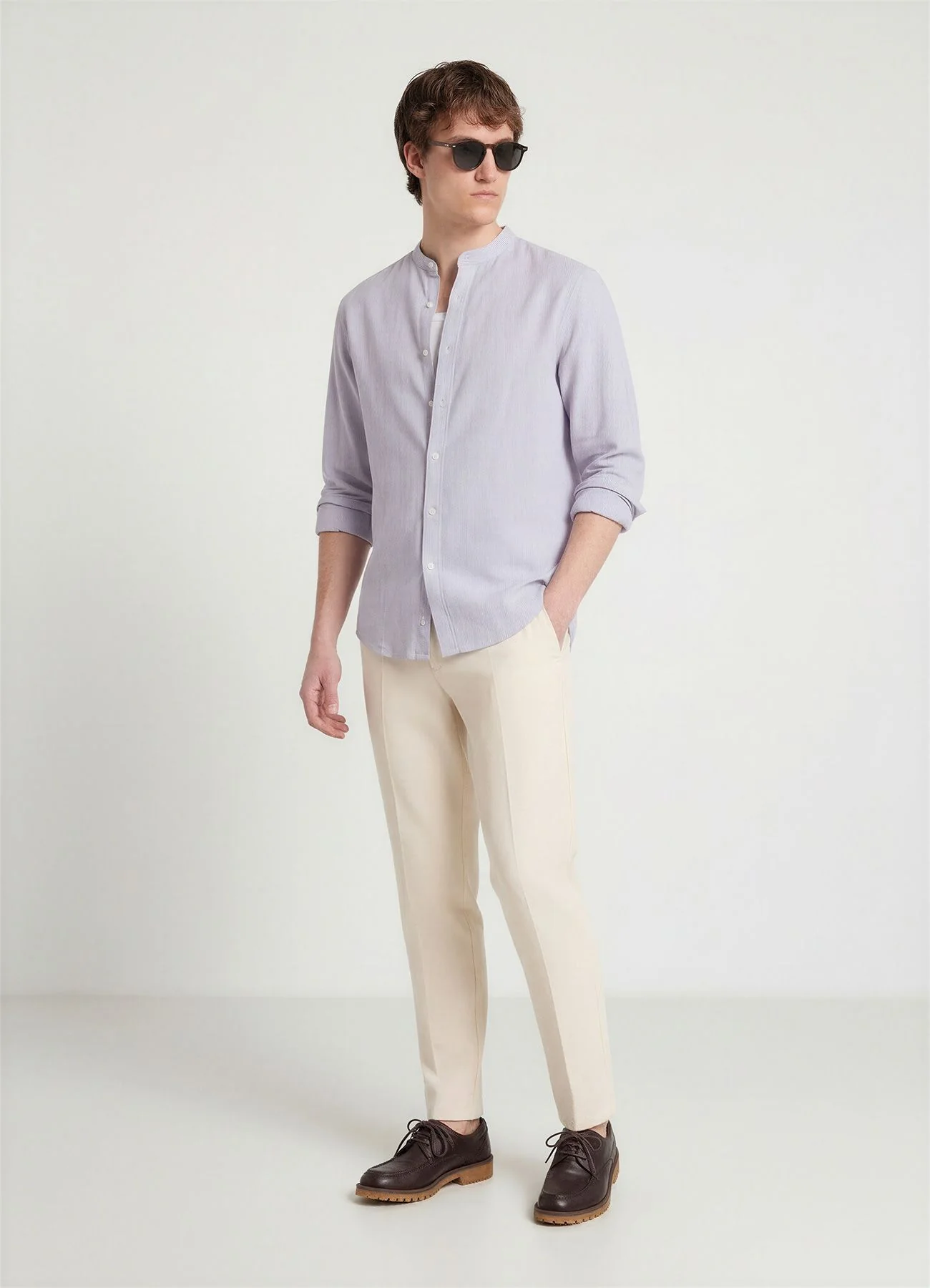 Camicia coreana misto lino - Image 2