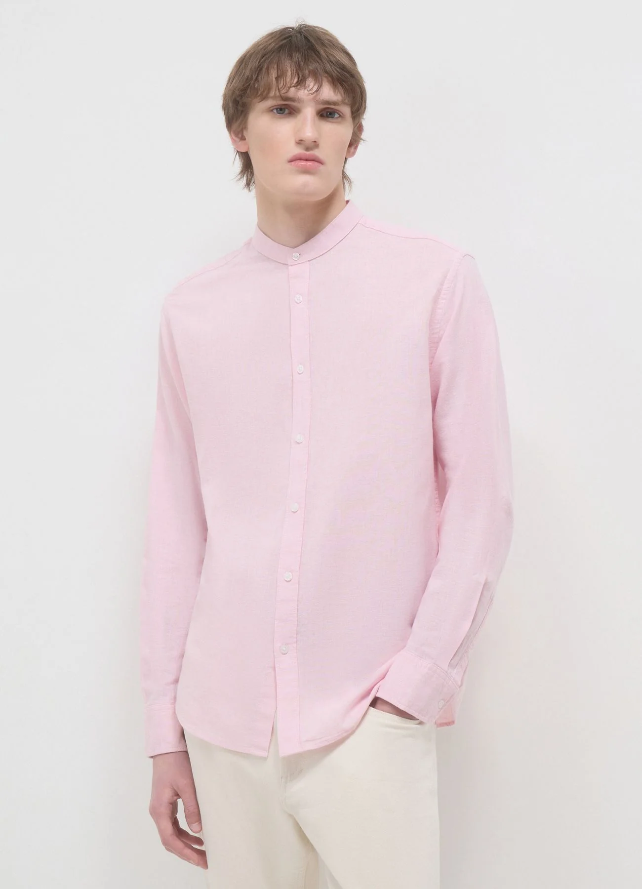 Camicia coreana misto lino - Image 3