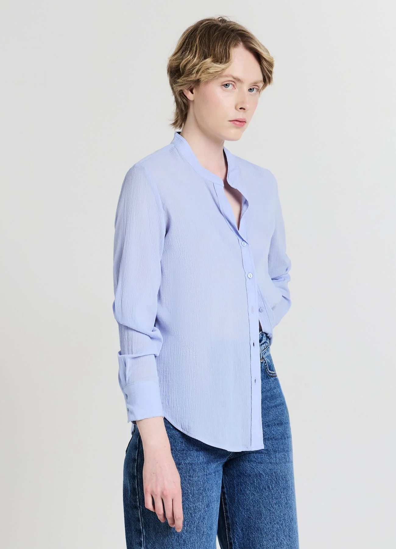 Camicia coreana tinta unita - Image 3